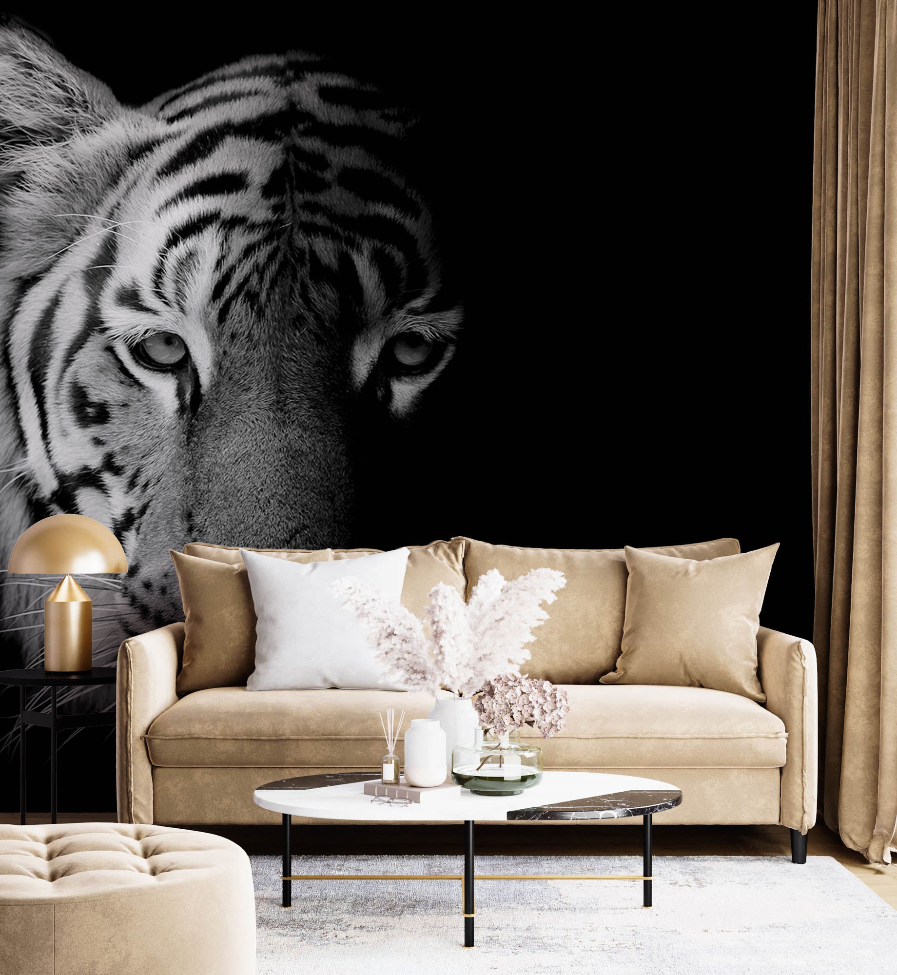 Tiger in black and white against black background - LW00226