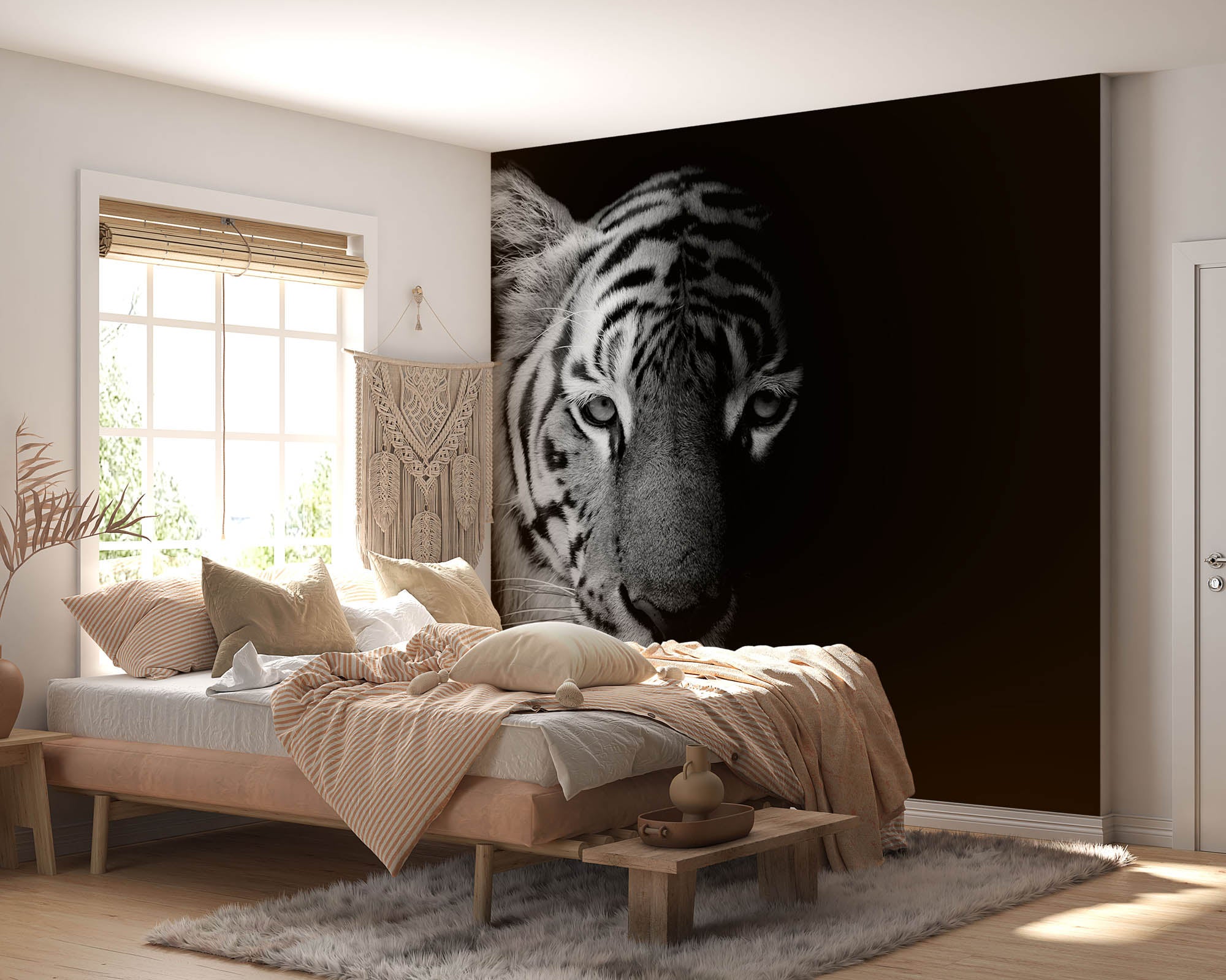 Tiger in black and white against black background - LW00226