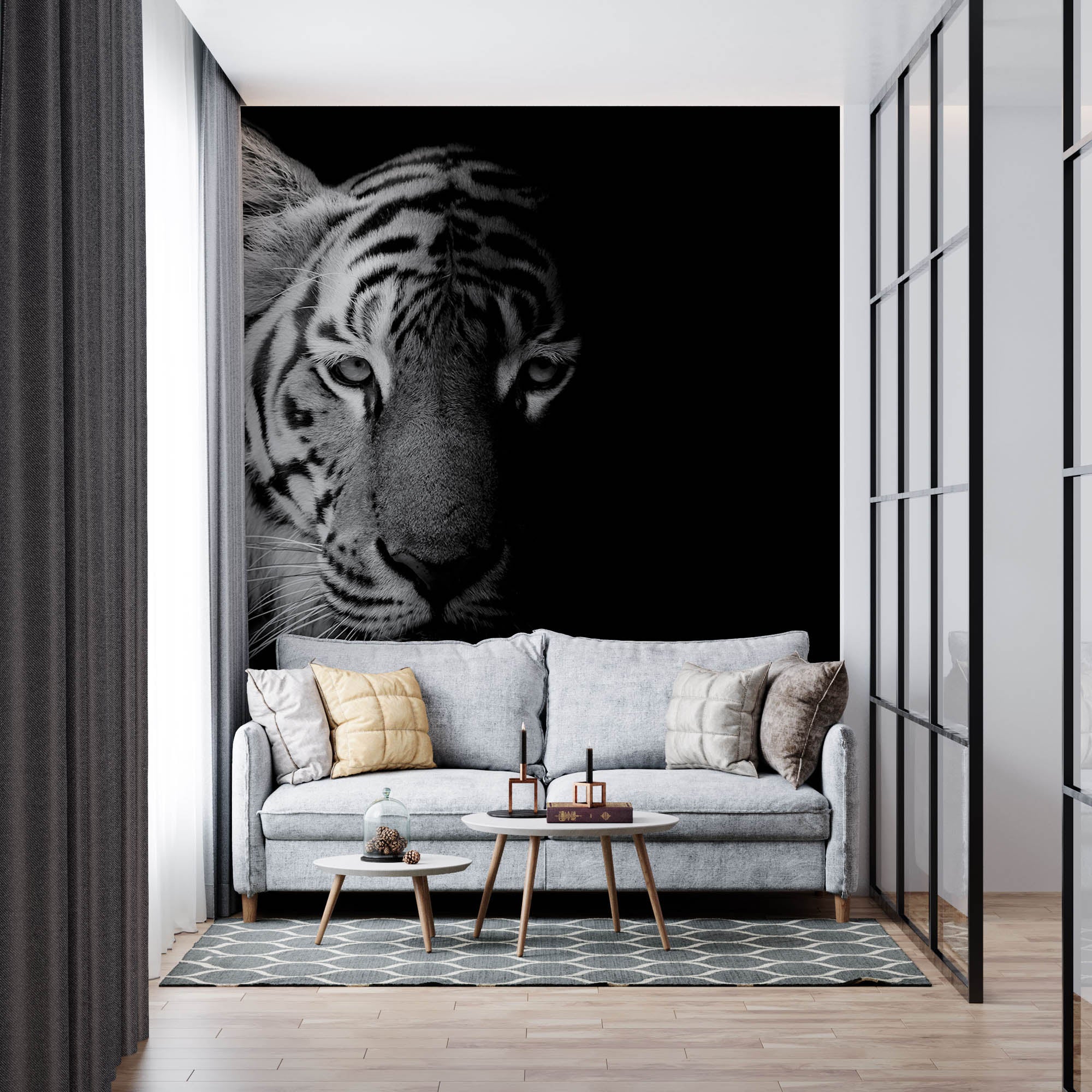 Tiger in black and white against black background - LW00226