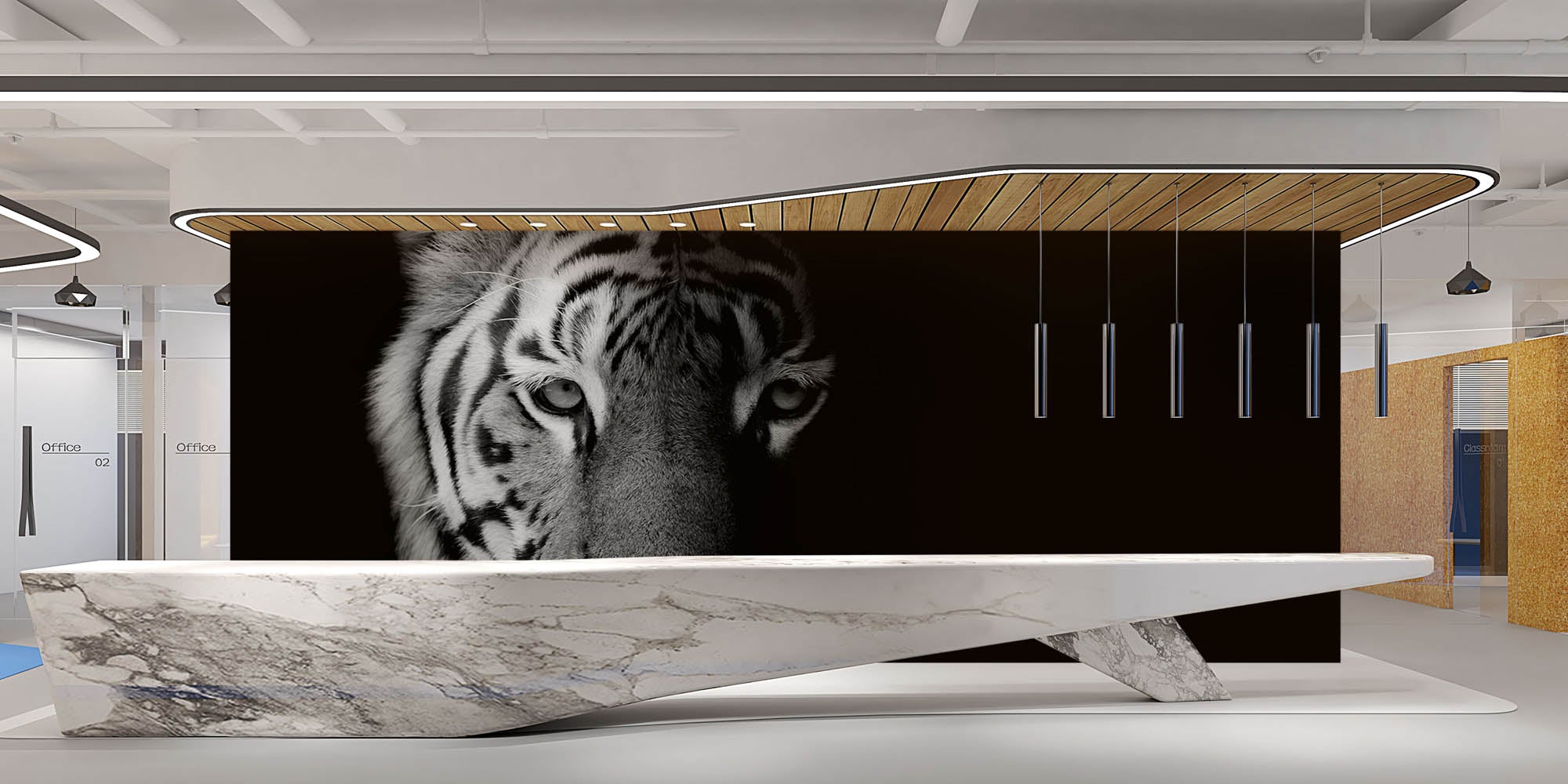 Tiger in black and white against black background - LW00226