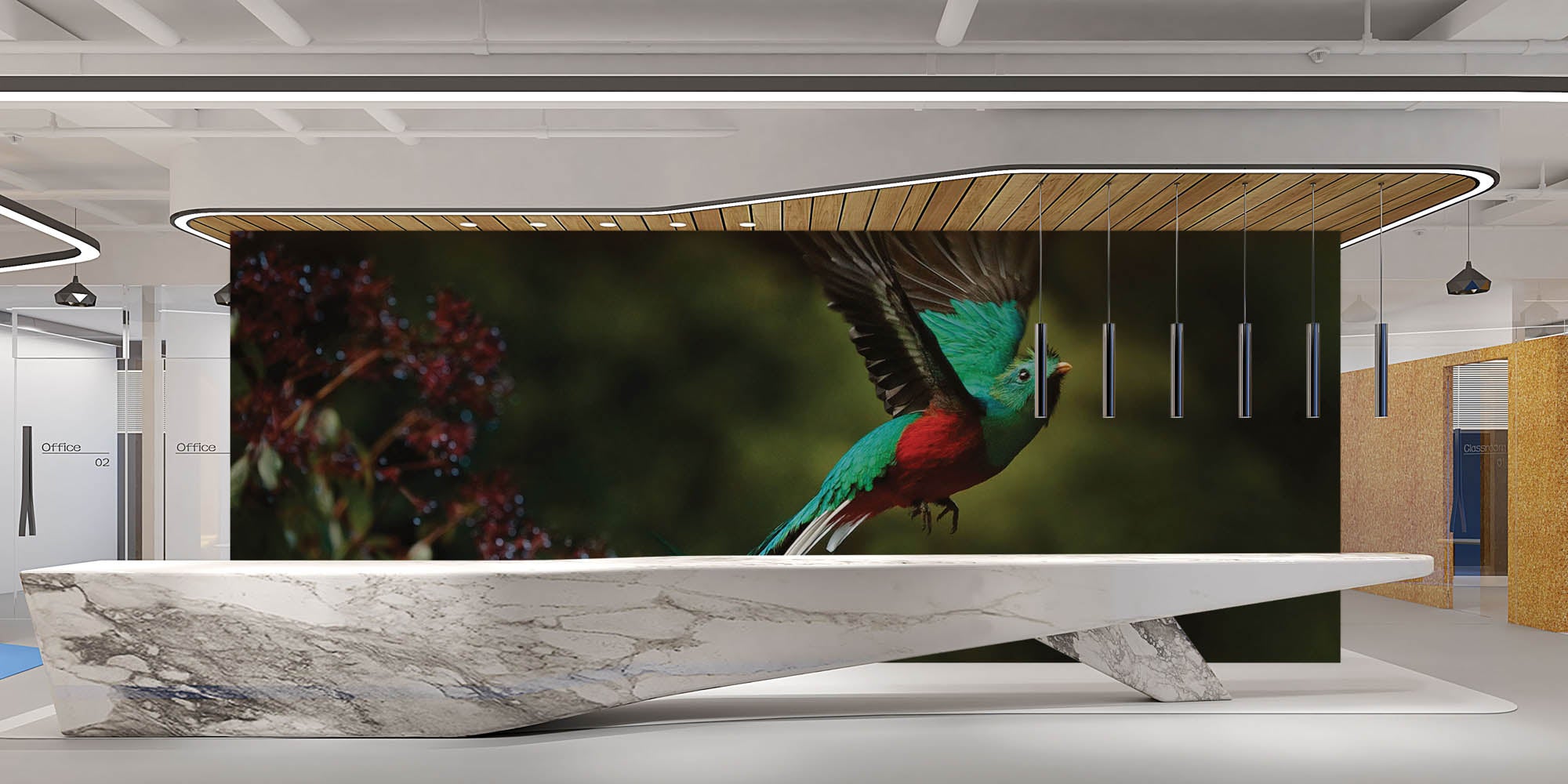 Flying bird in green-red - LW00178