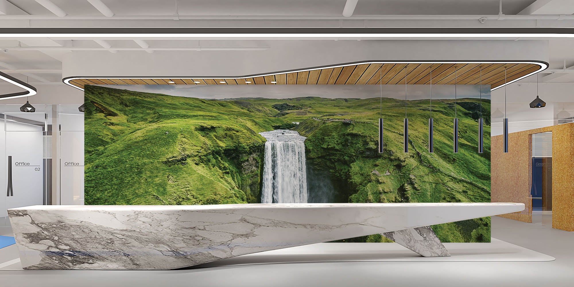 Waterfall Surrounded by Green Mountains - LW00283