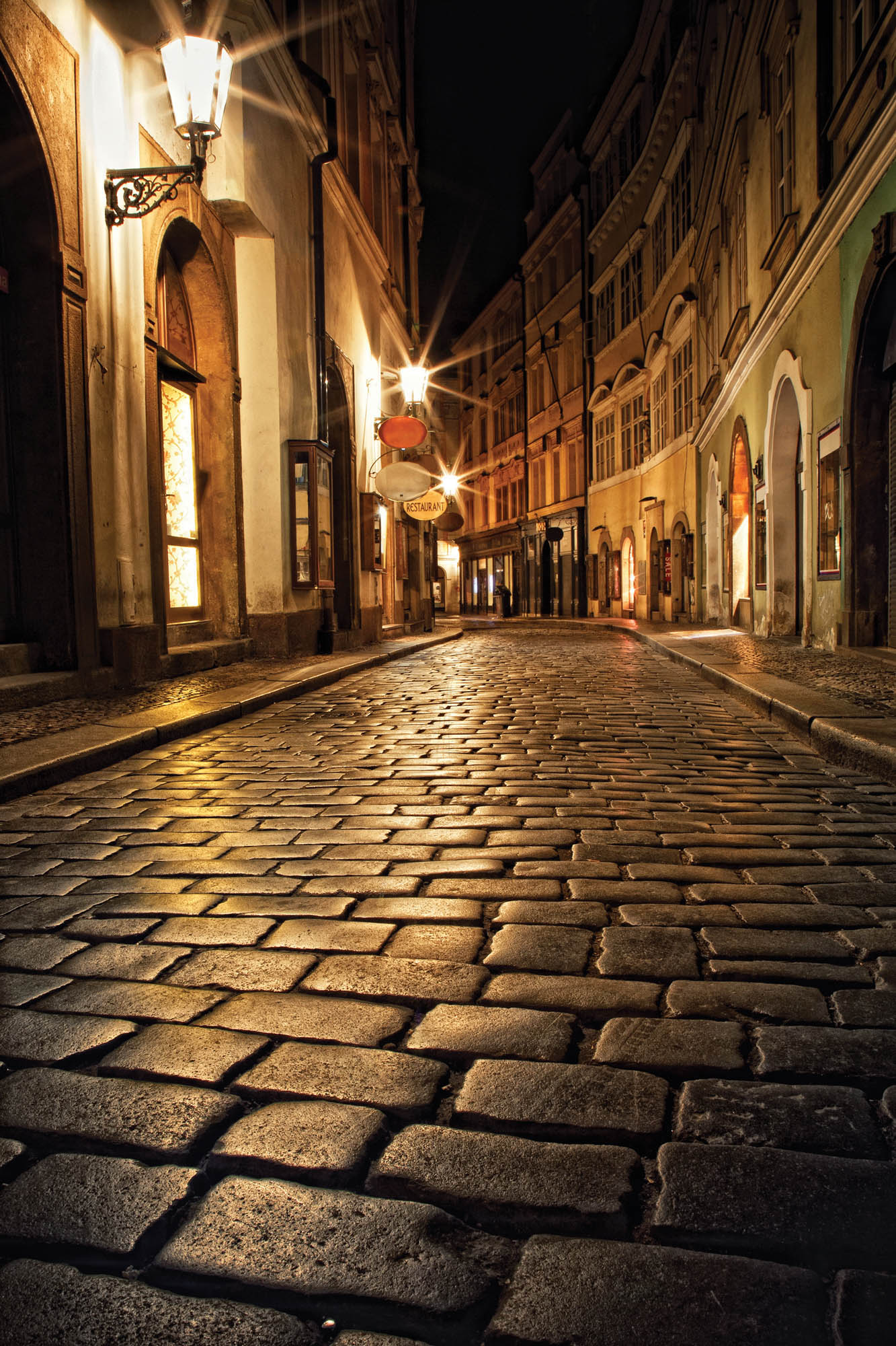Narrow illuminated alley in Prague - LW00346