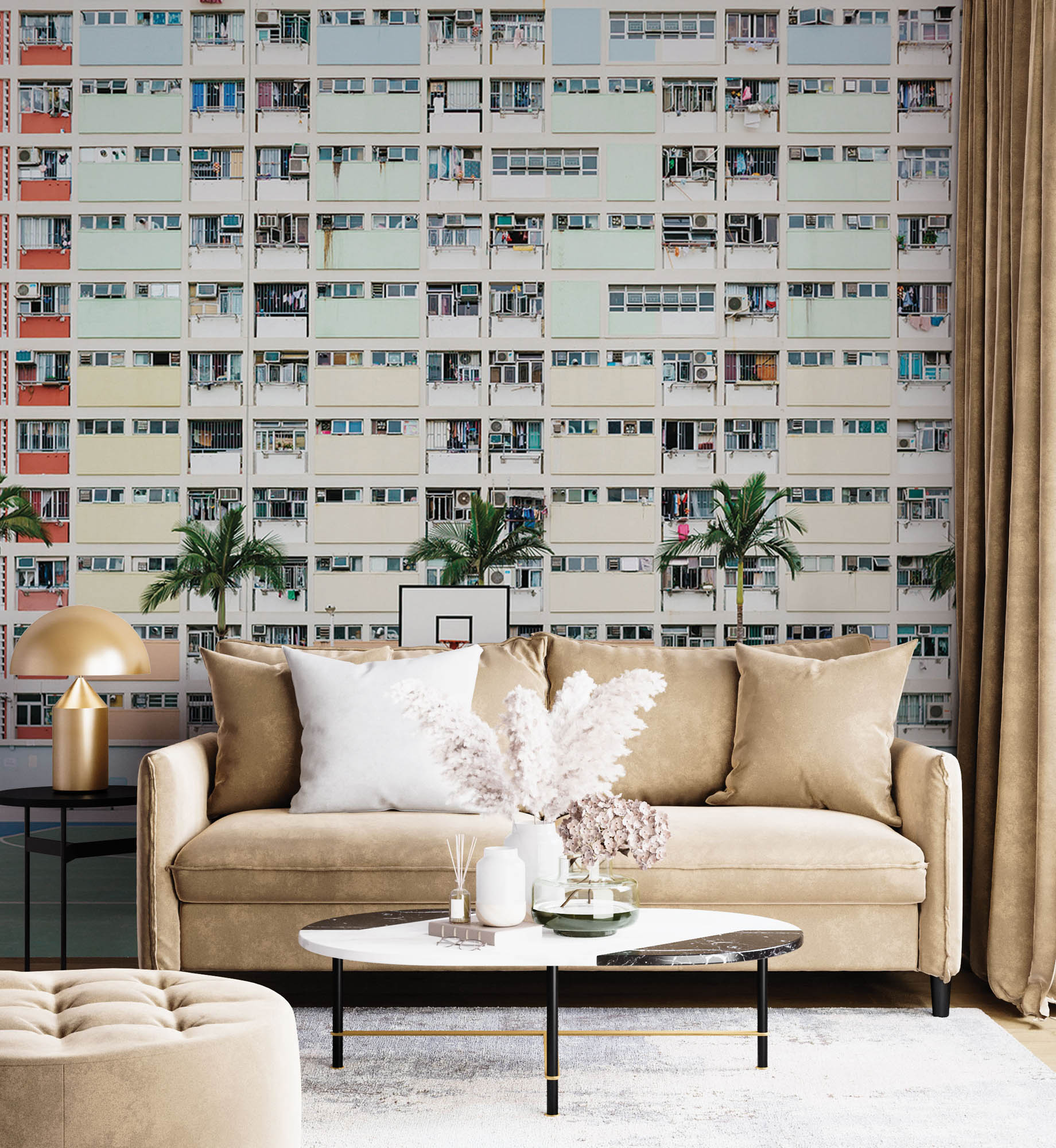 Basketbalveld in pasteltint - LW00431 Fotobehang