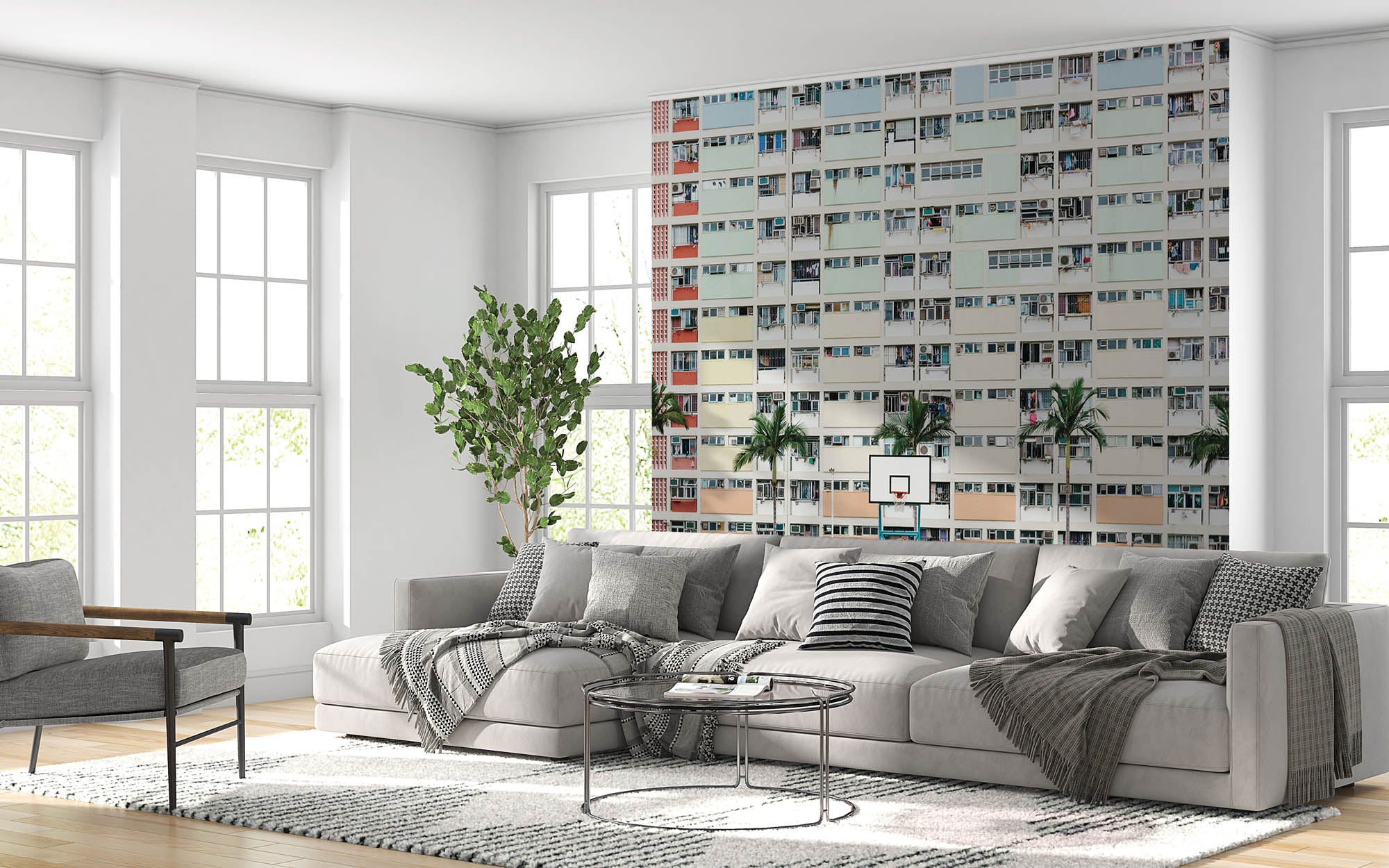 Basketbalveld in pasteltint - LW00431 Fotobehang