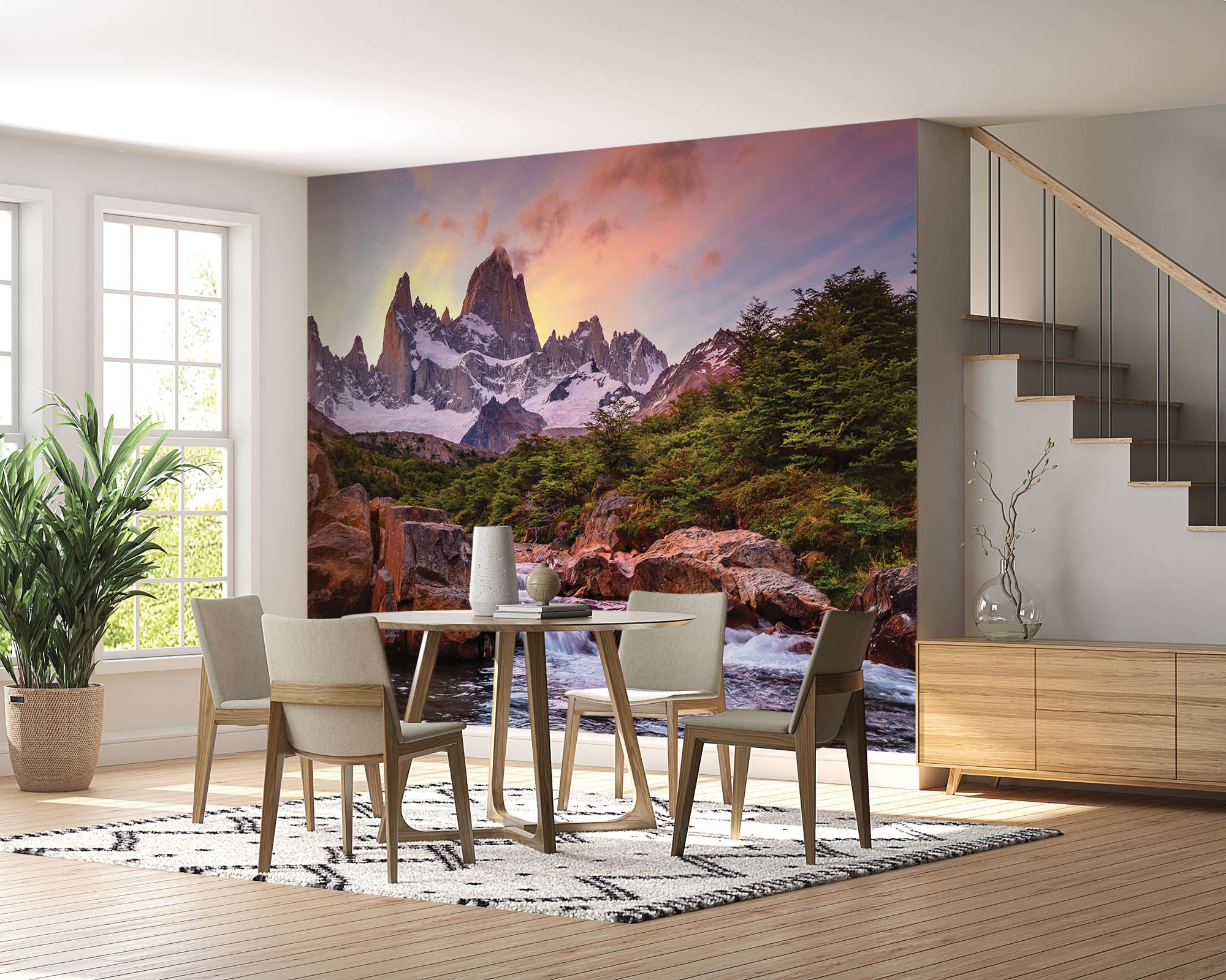 Besneeuwde bergtoppen met waterval - LW00274 Fotobehang