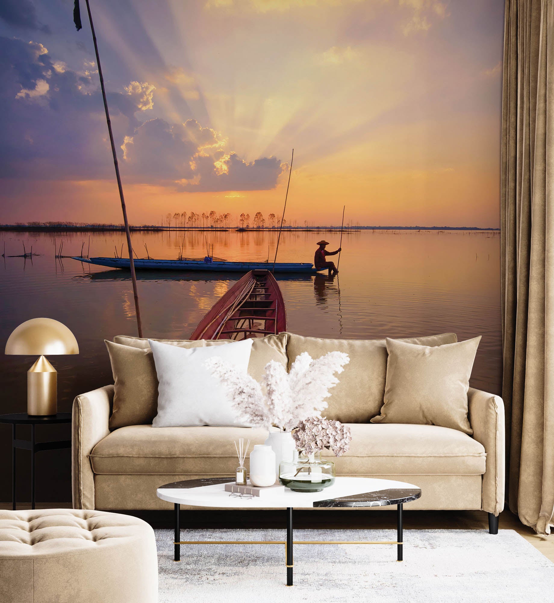 Boot met visserman - LW00094 Fotobehang