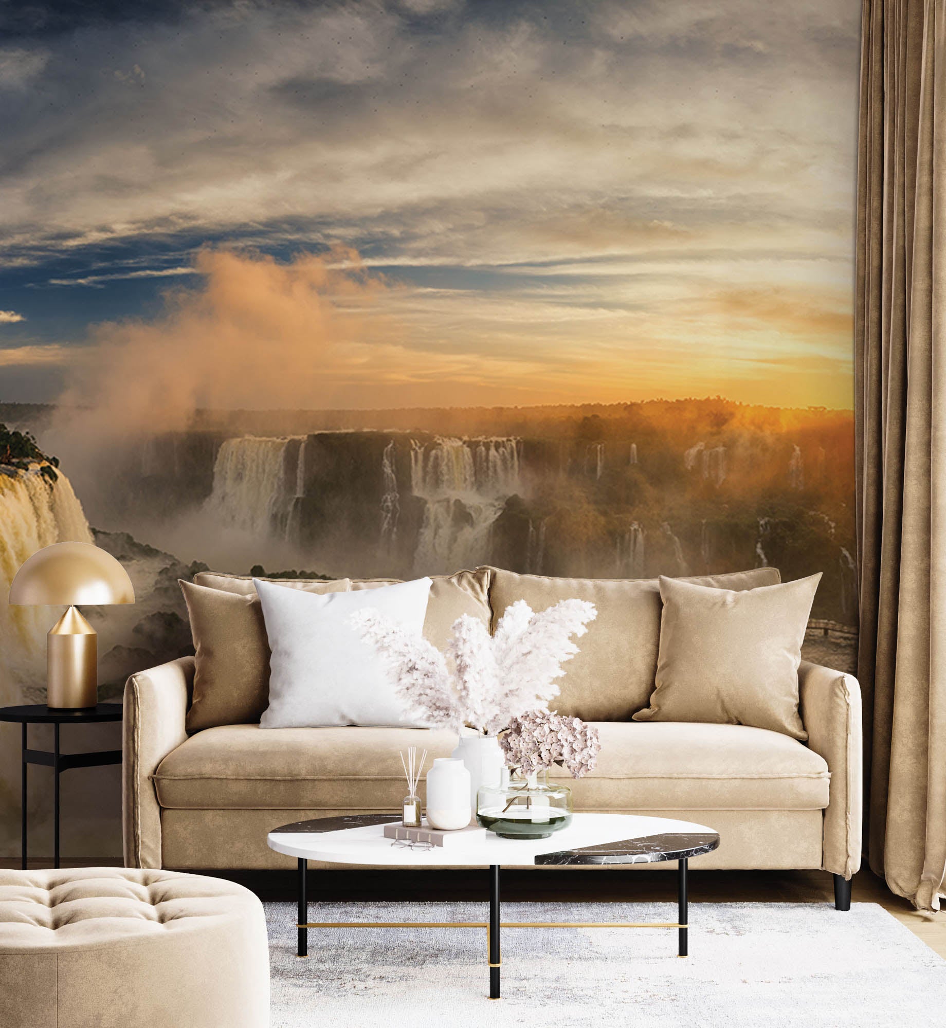 Brede waterval met weids zicht - LW00272 Fotobehang