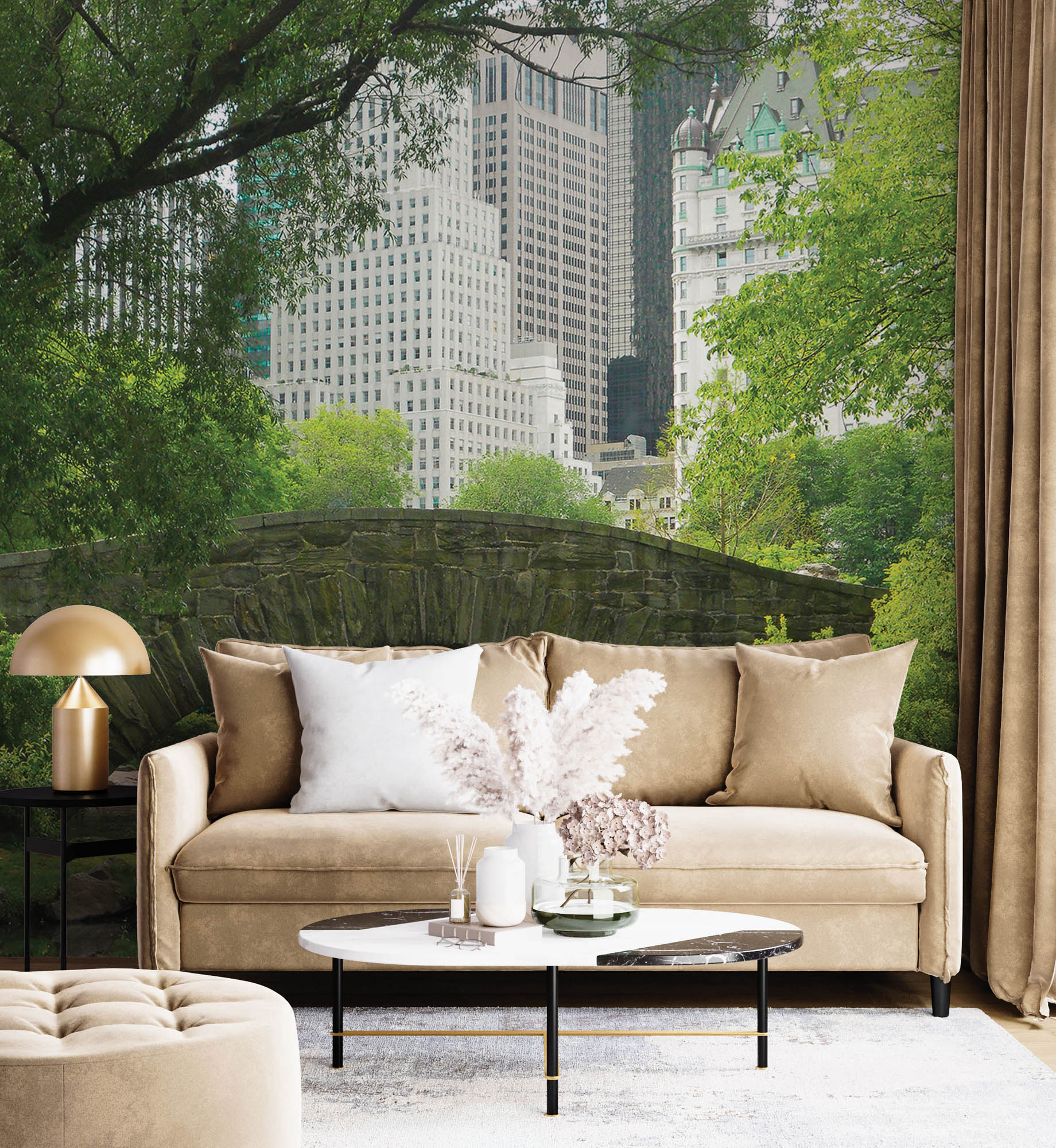 Brug in groen park - LW00323 Fotobehang