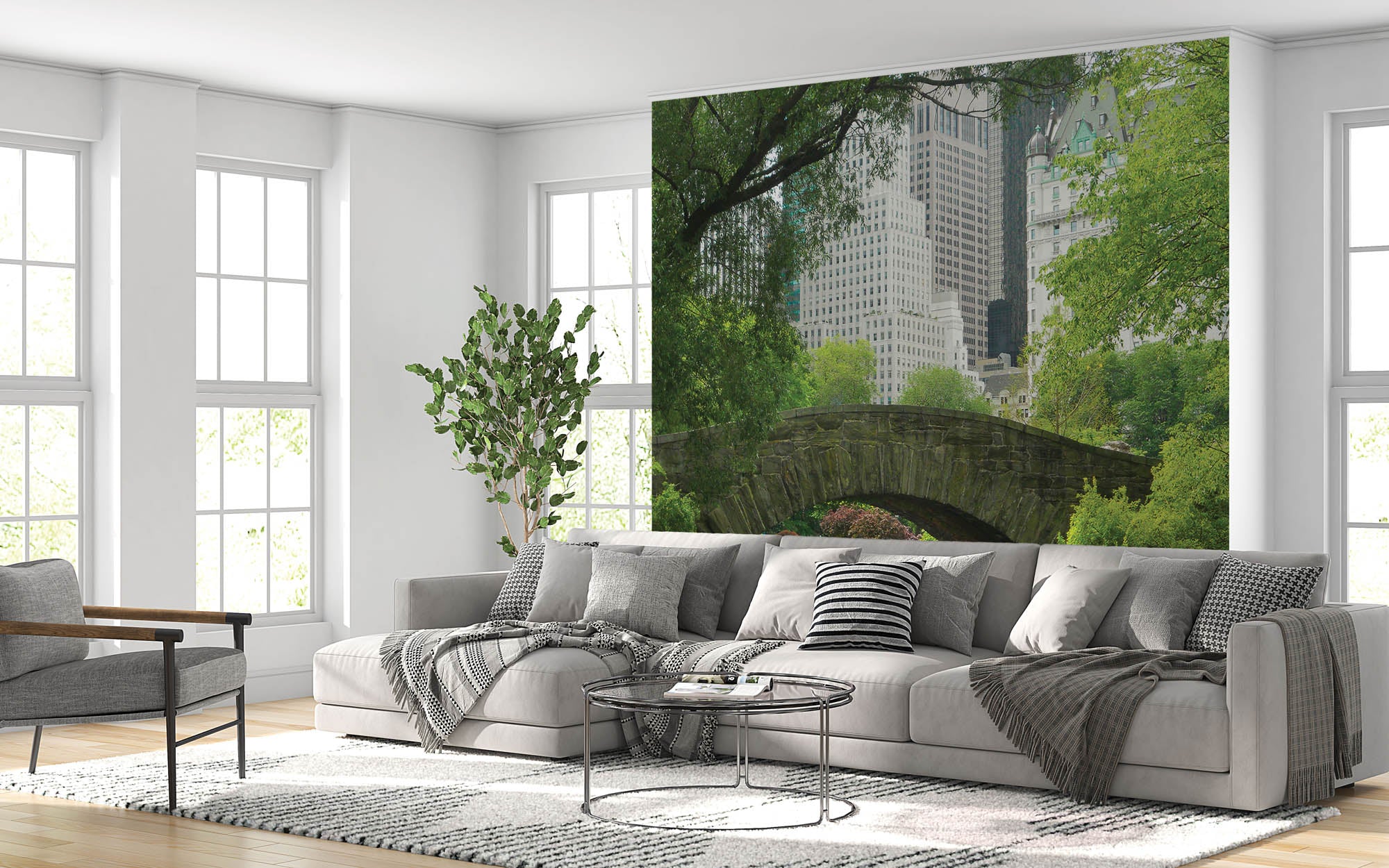 Brug in groen park - LW00323 Fotobehang