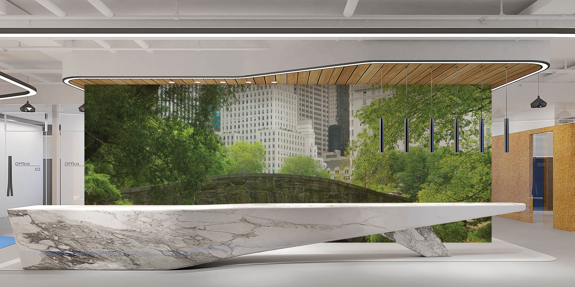 Brug in groen park - LW00323 Fotobehang