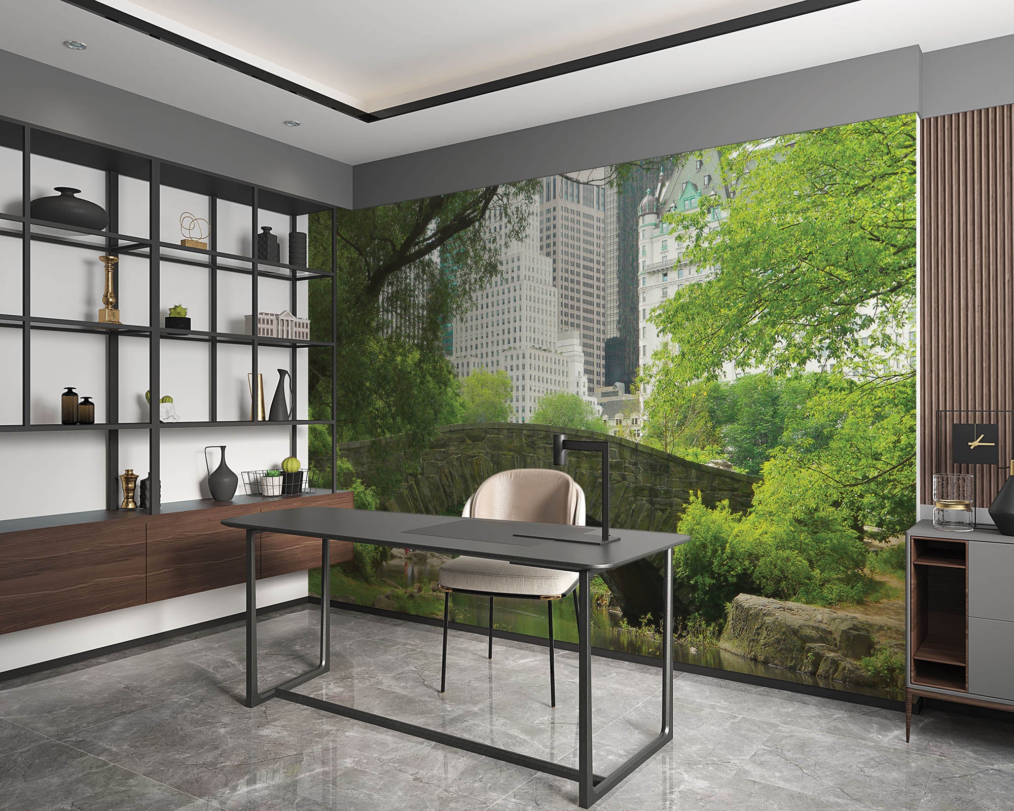 Brug in groen park - LW00323 Fotobehang