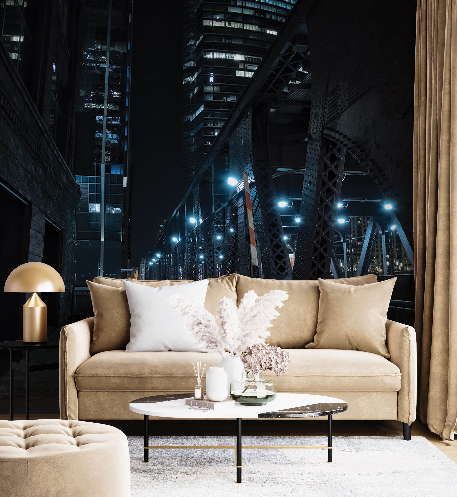 Chicago stad in de nacht - LW00386 Fotobehang