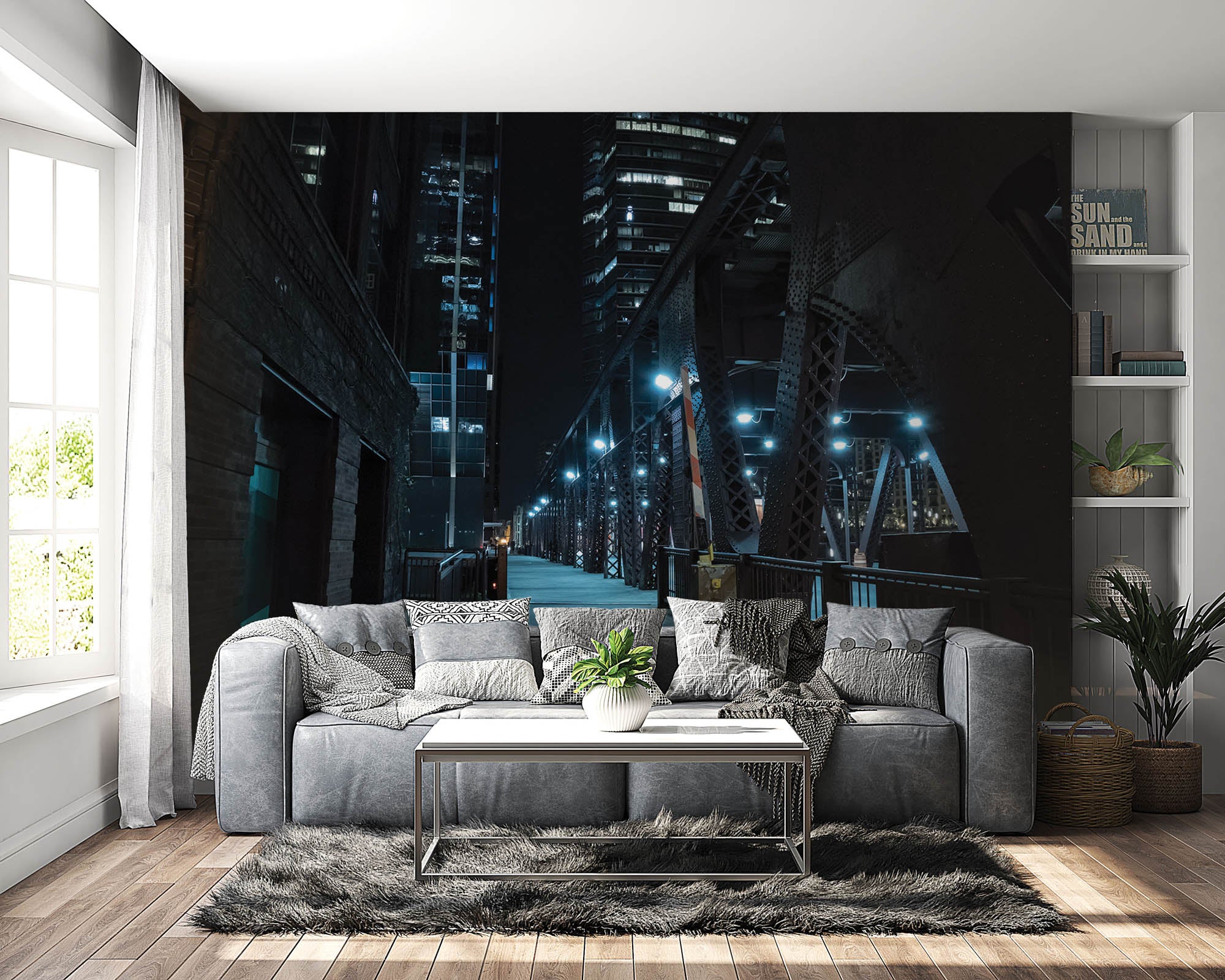 Chicago stad in de nacht - LW00386 Fotobehang