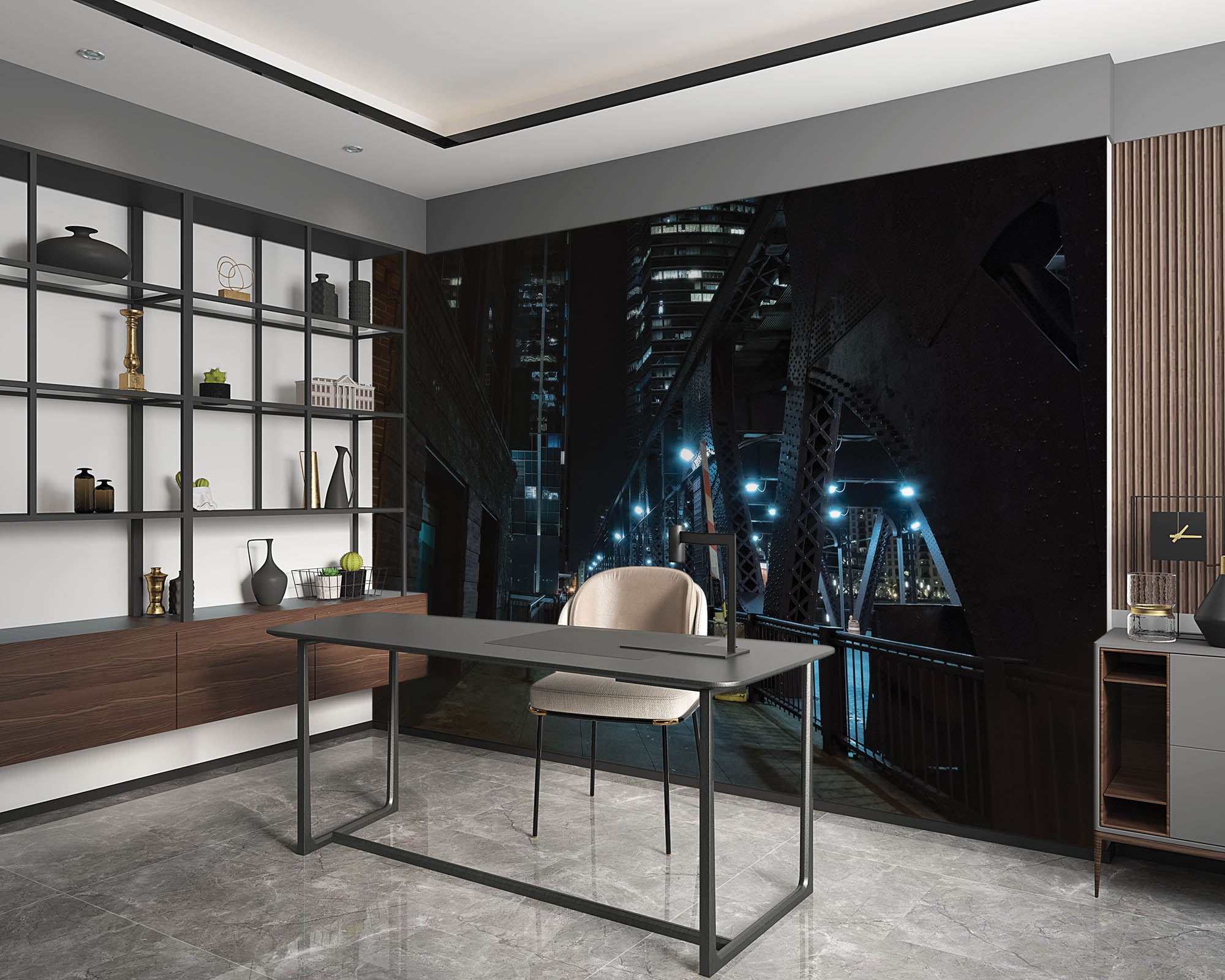 Chicago stad in de nacht - LW00386 Fotobehang