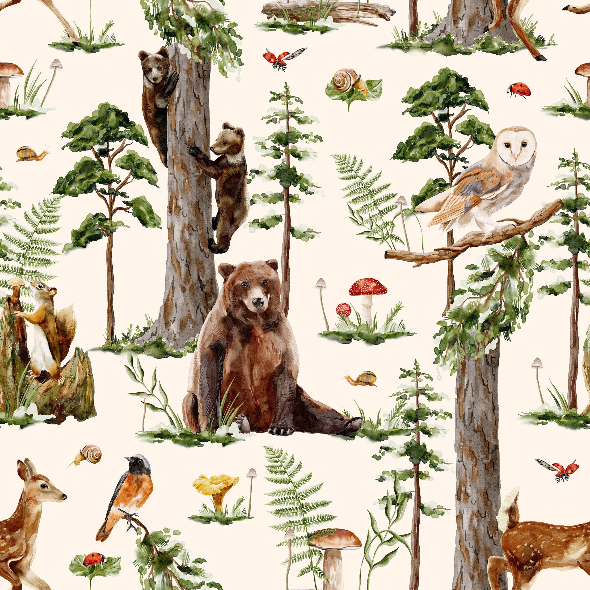 Dieren in Aquarelpatroon - LW00845 Fotobehang