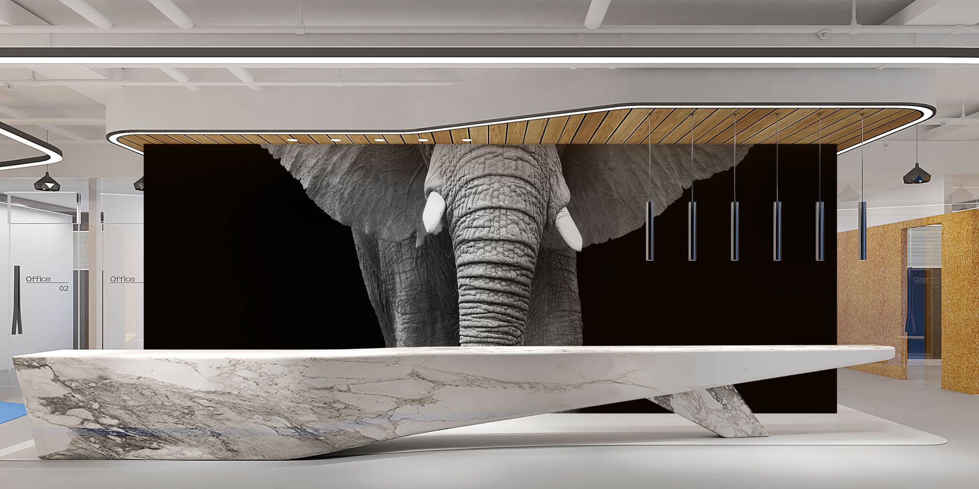 Een olifant verlicht op zwarte achtergrond- LW00211 Fotobehang