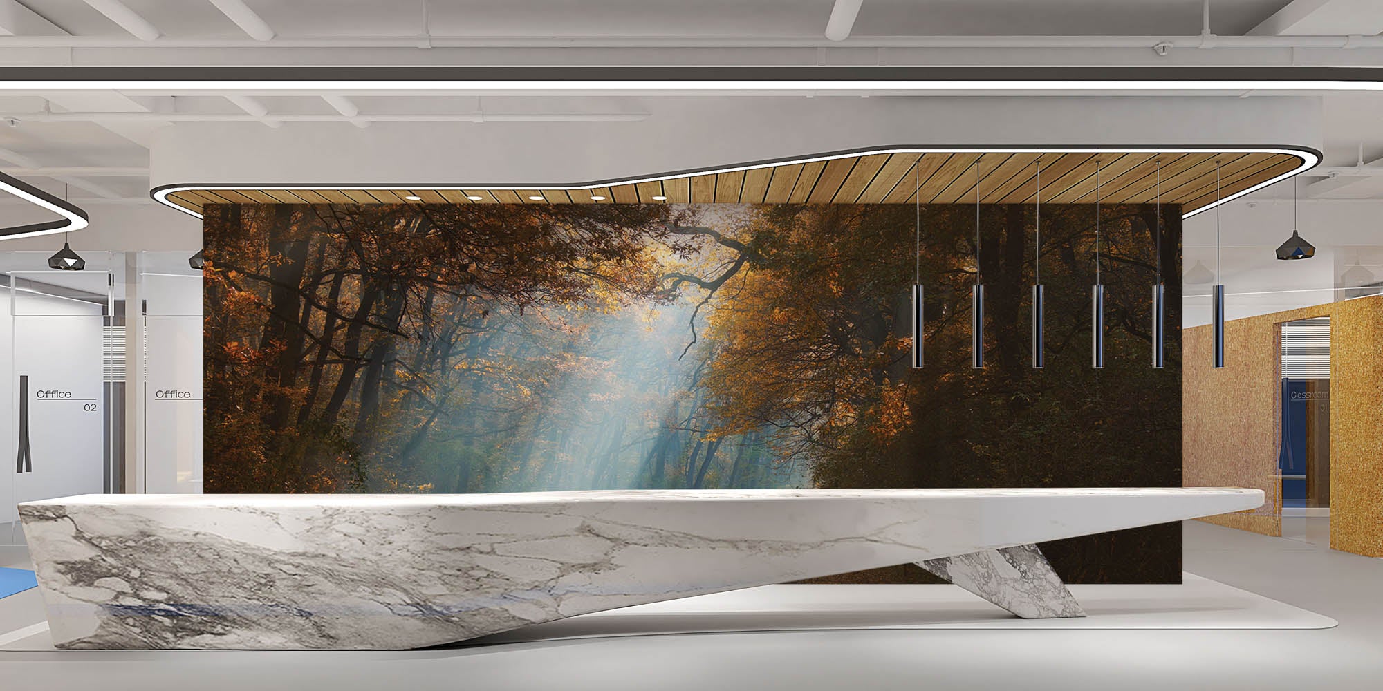 Een weg door mistig herfstbos - LW00259 Fotobehang