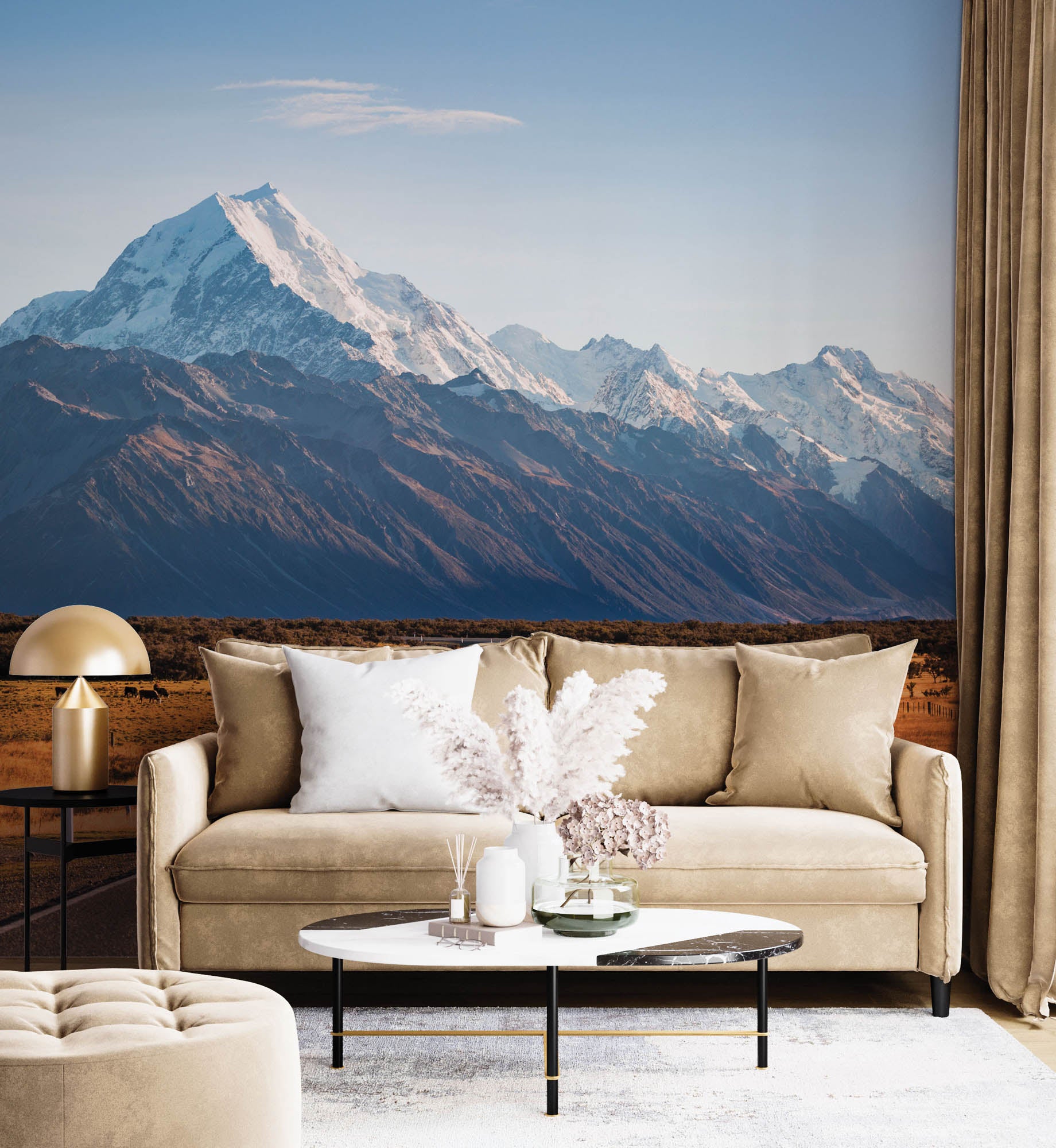 Een weg met bergen op achtergrond - LW00133 Fotobehang