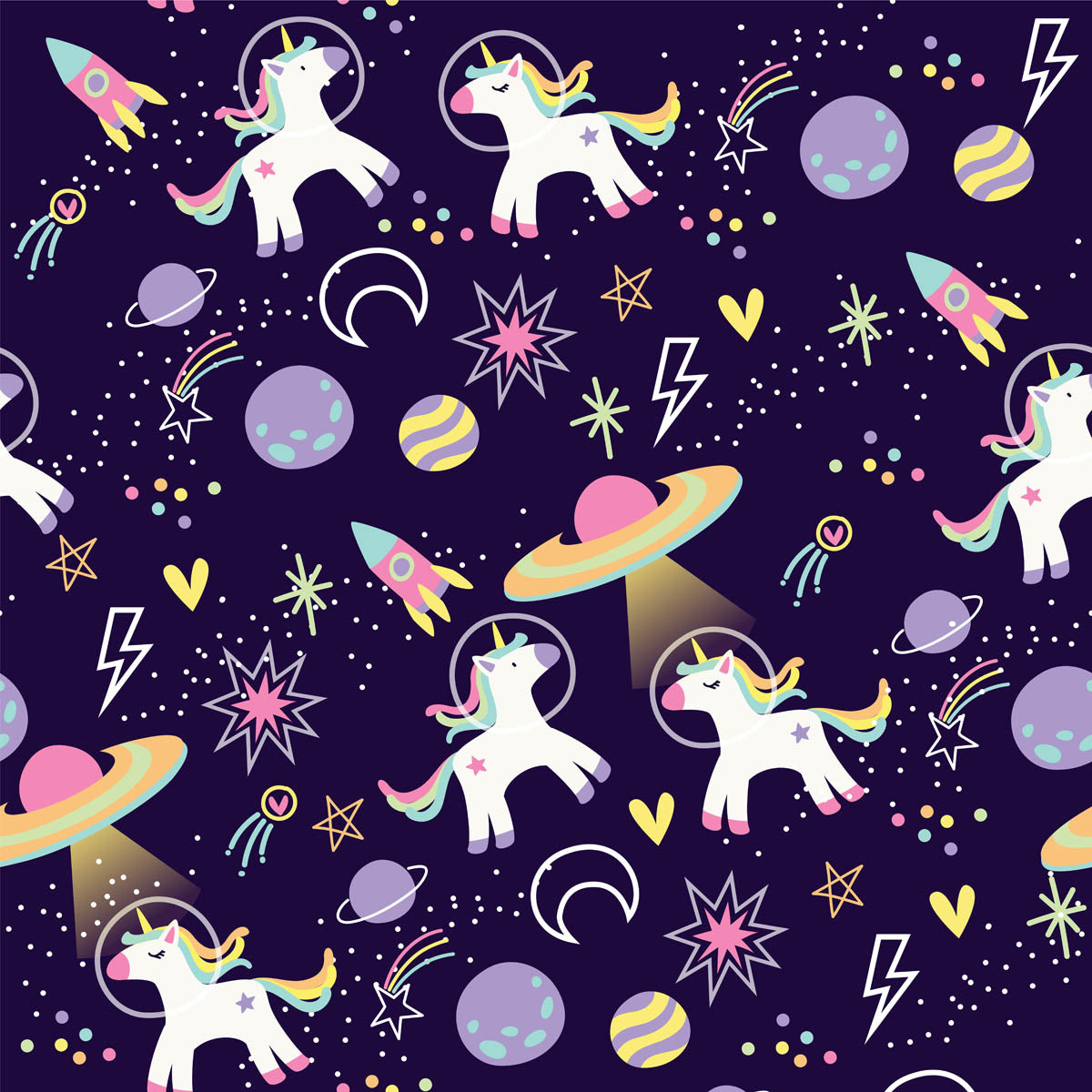 Eenhoorn op Paarse Melkweg Achtergrond - LW00622 Fotobehang