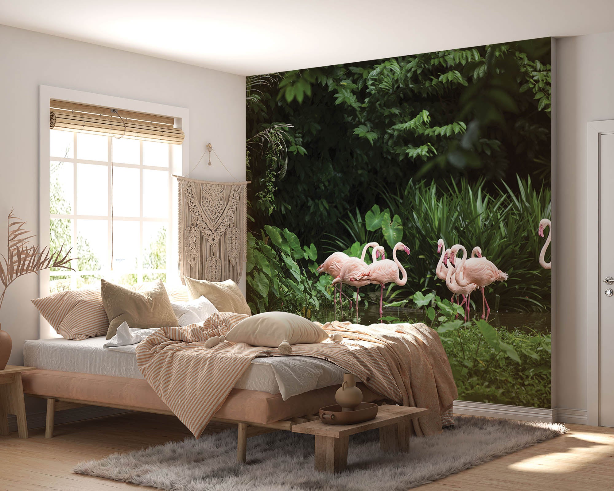 Flamingo's in groene omgeving - LW00173 Fotobehang