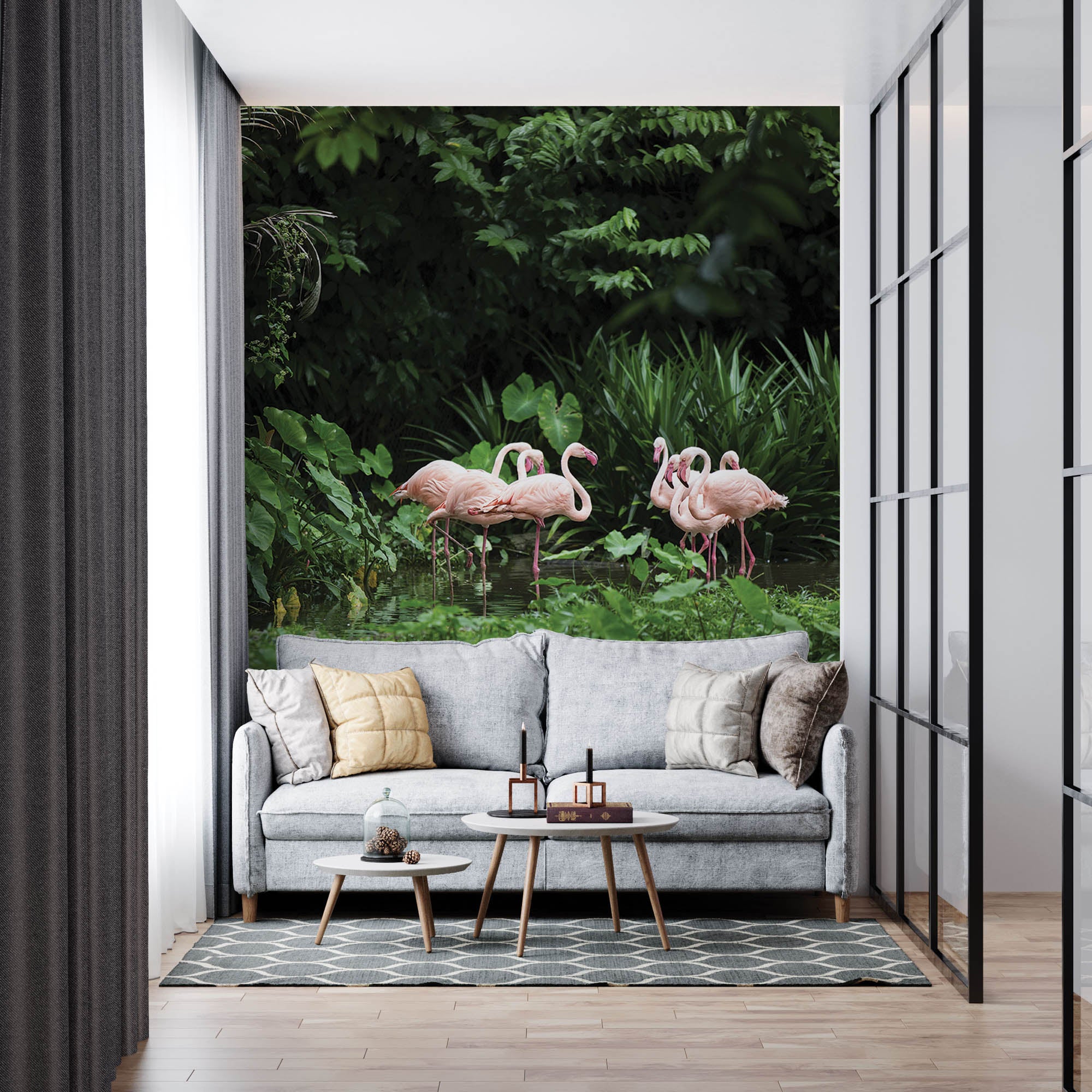 Flamingo's in groene omgeving - LW00173 Fotobehang