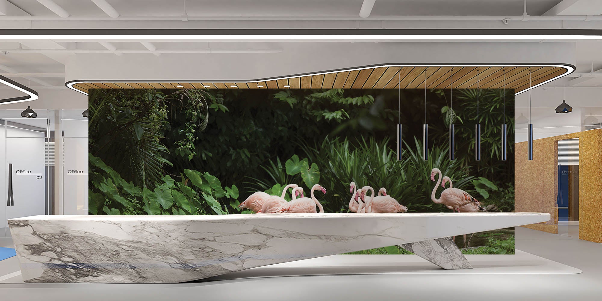 Flamingo's in groene omgeving - LW00173 Fotobehang