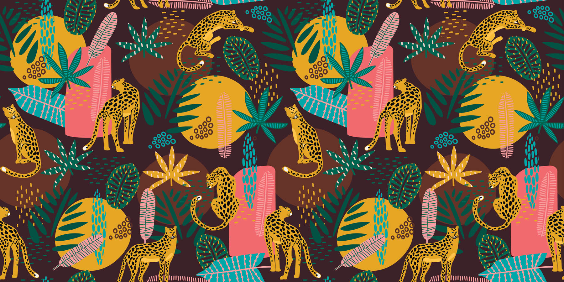 Gedurfd Tropisch Luipaard Junglepatroon - LW00717 Fotobehang