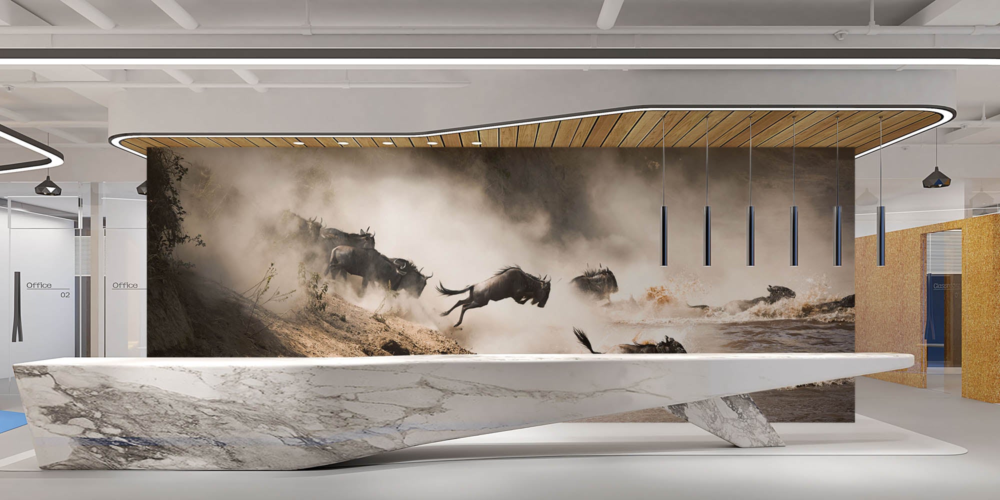 Gnoes die rivier oversteken - LW00193 Fotobehang