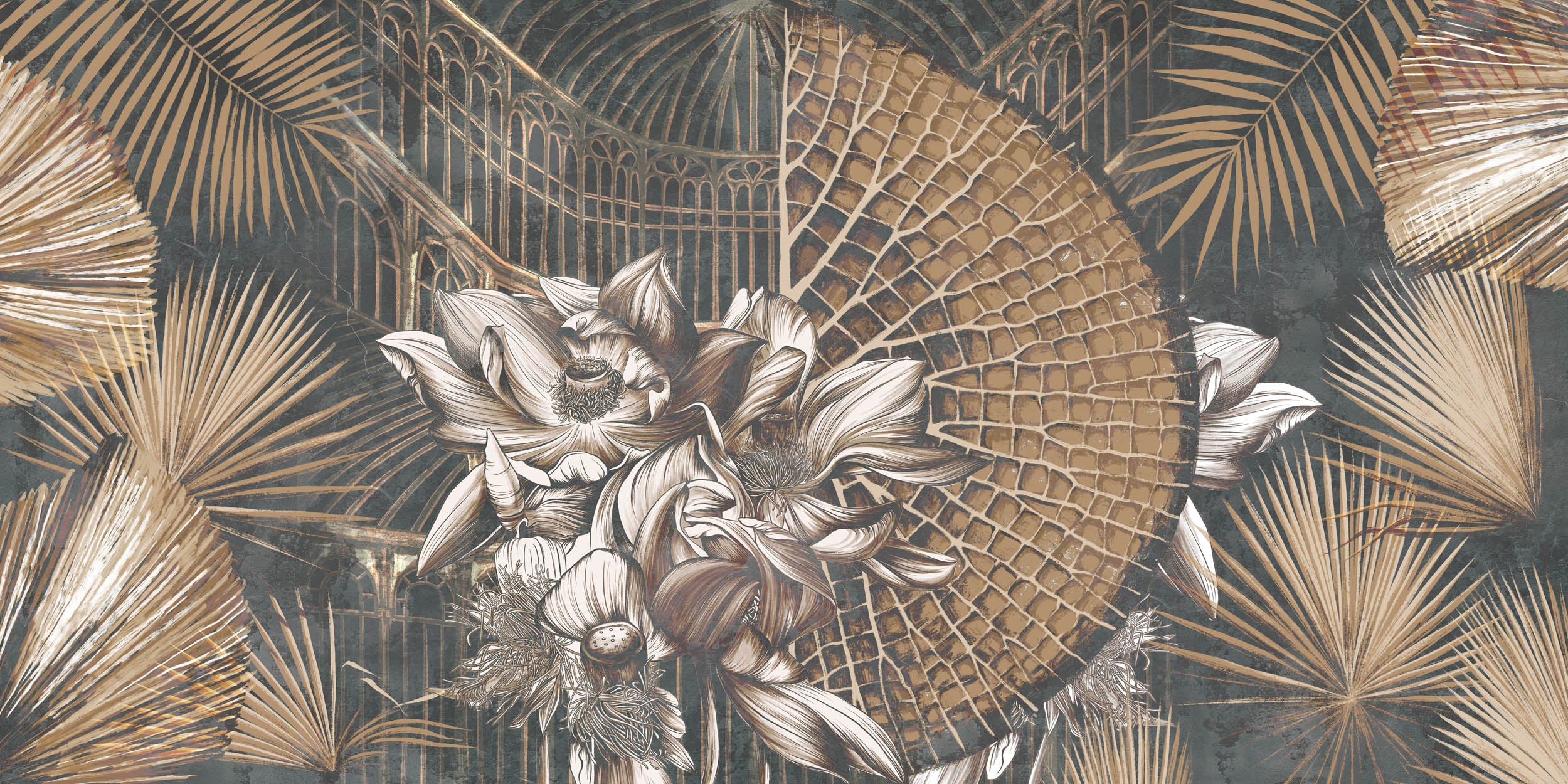 Gouden Art-Deco Bloei - LW00493 Fotobehang