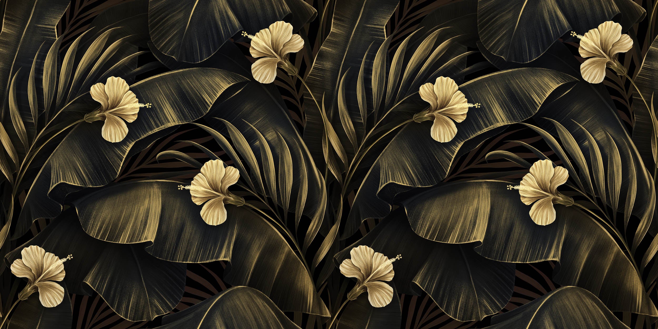 Gouden Hibiscusbloemen - LW00469 Fotobehang