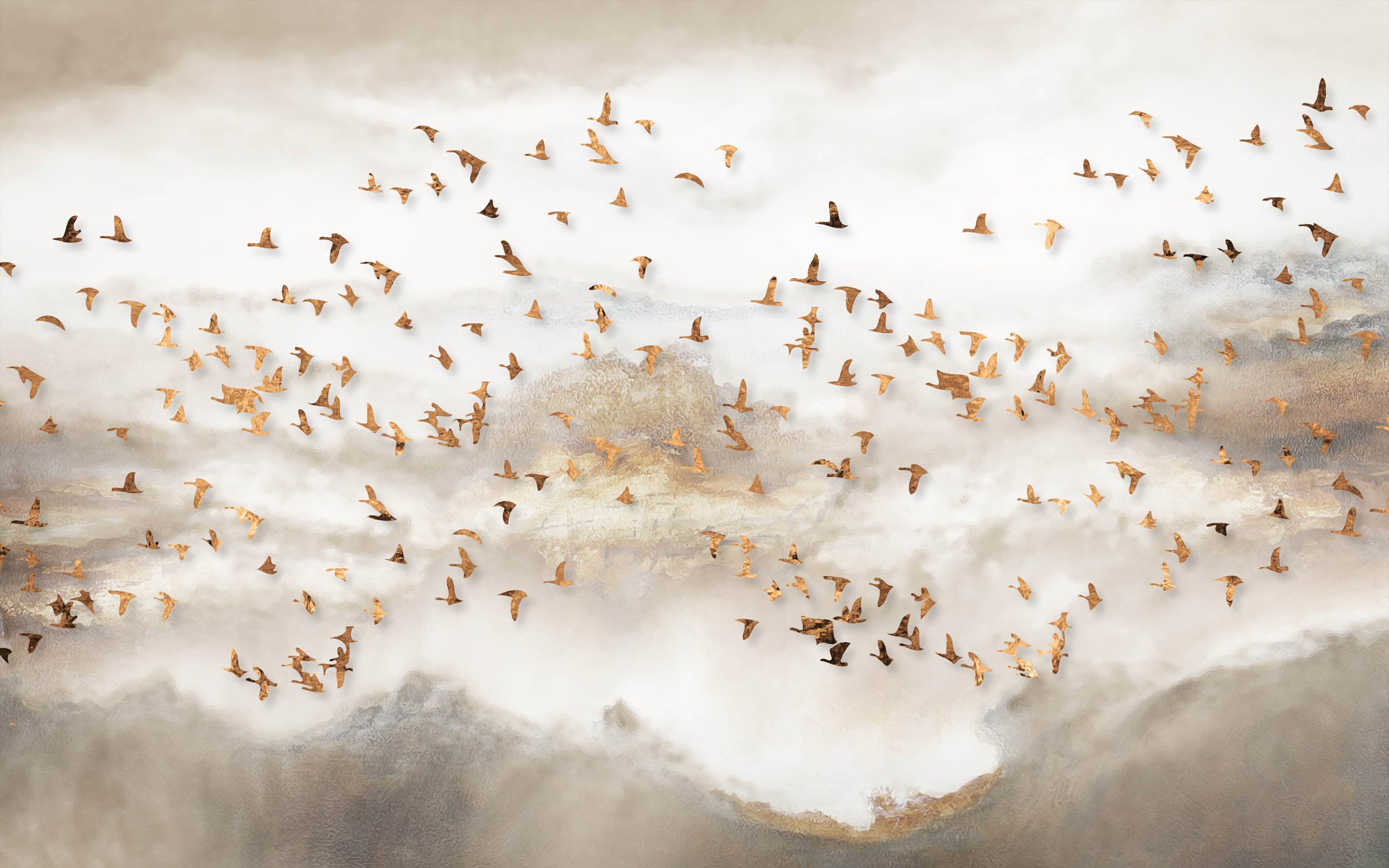 Gouden Vogels in de Mist - LW00552 Fotobehang