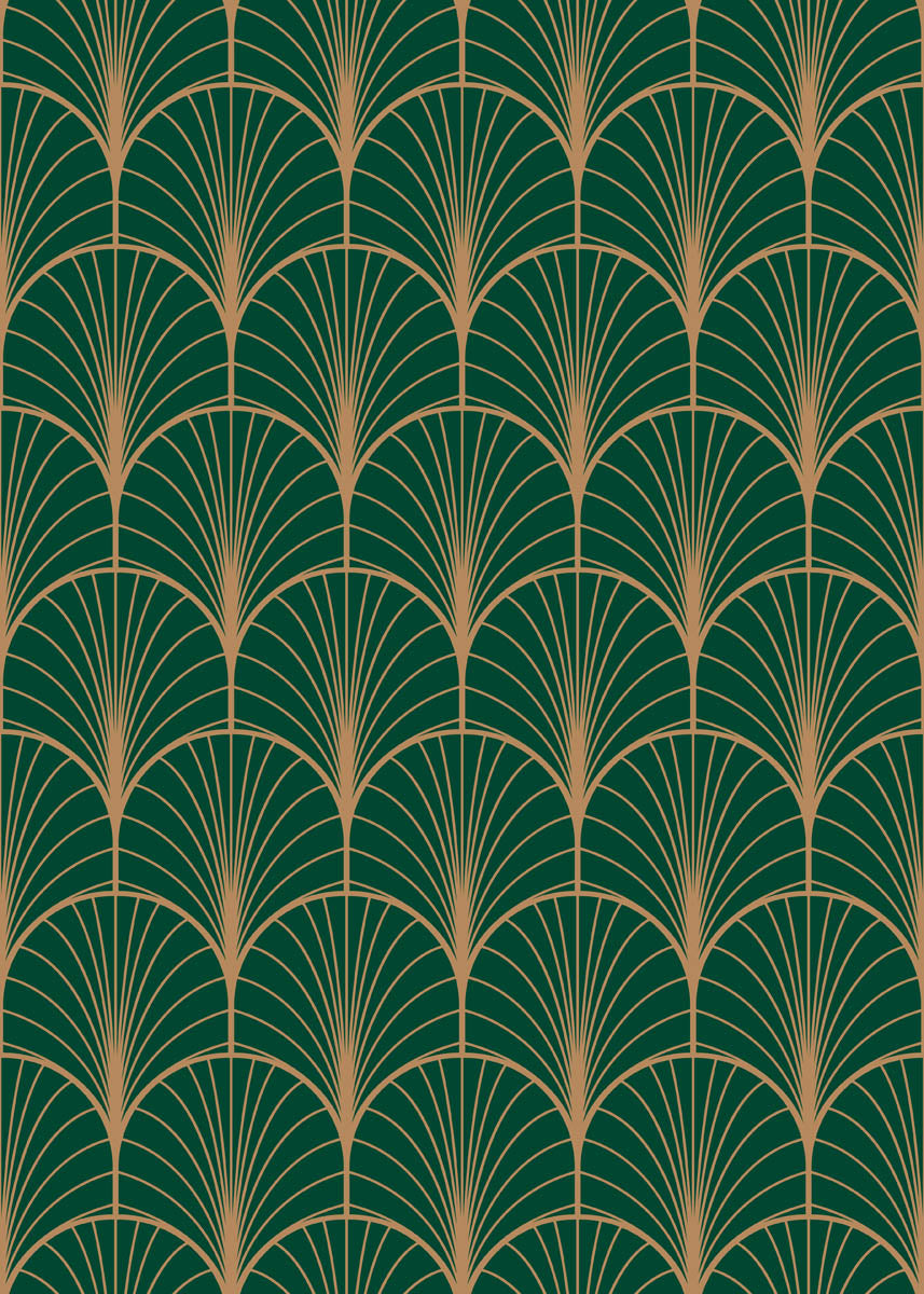 Groene en Gouden Art Deco Waaier - LW00640 Fotobehang