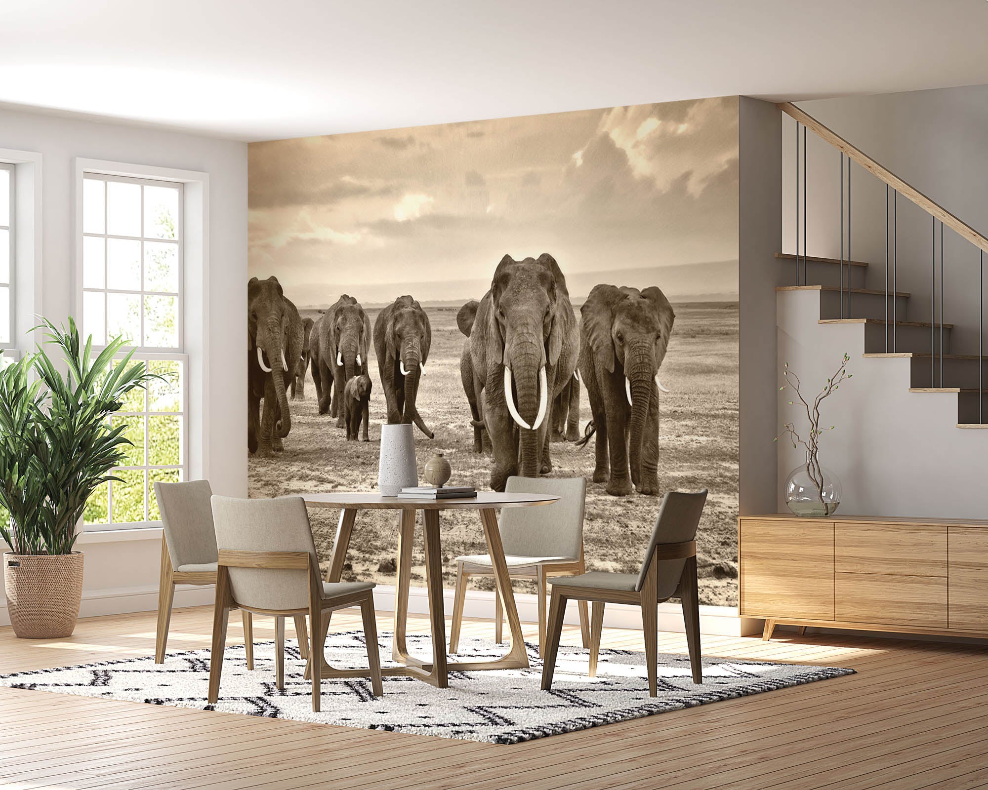 Groep lopende olifanten - LW00170 Fotobehang