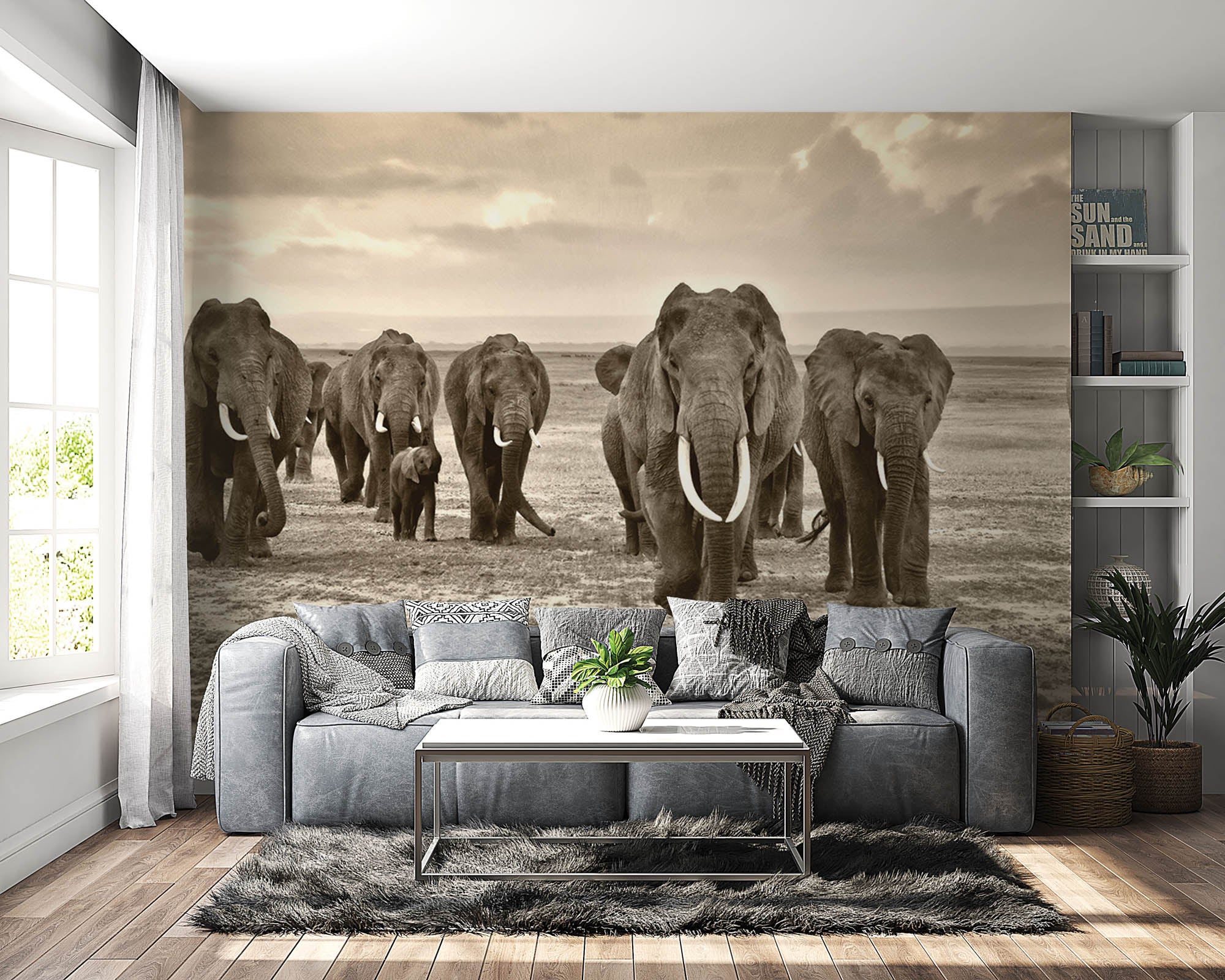 Groep lopende olifanten - LW00170 Fotobehang