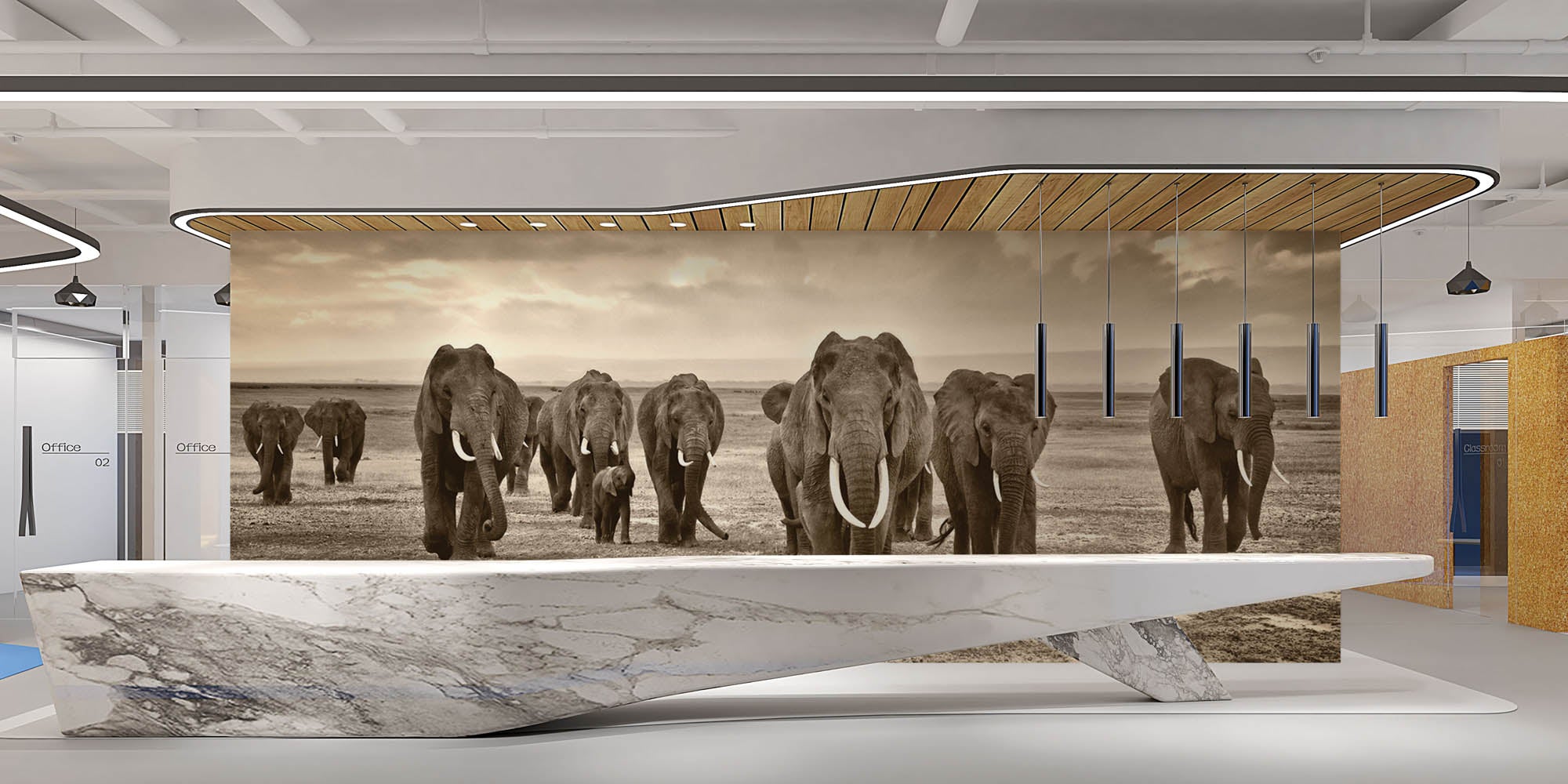 Groep lopende olifanten - LW00170 Fotobehang