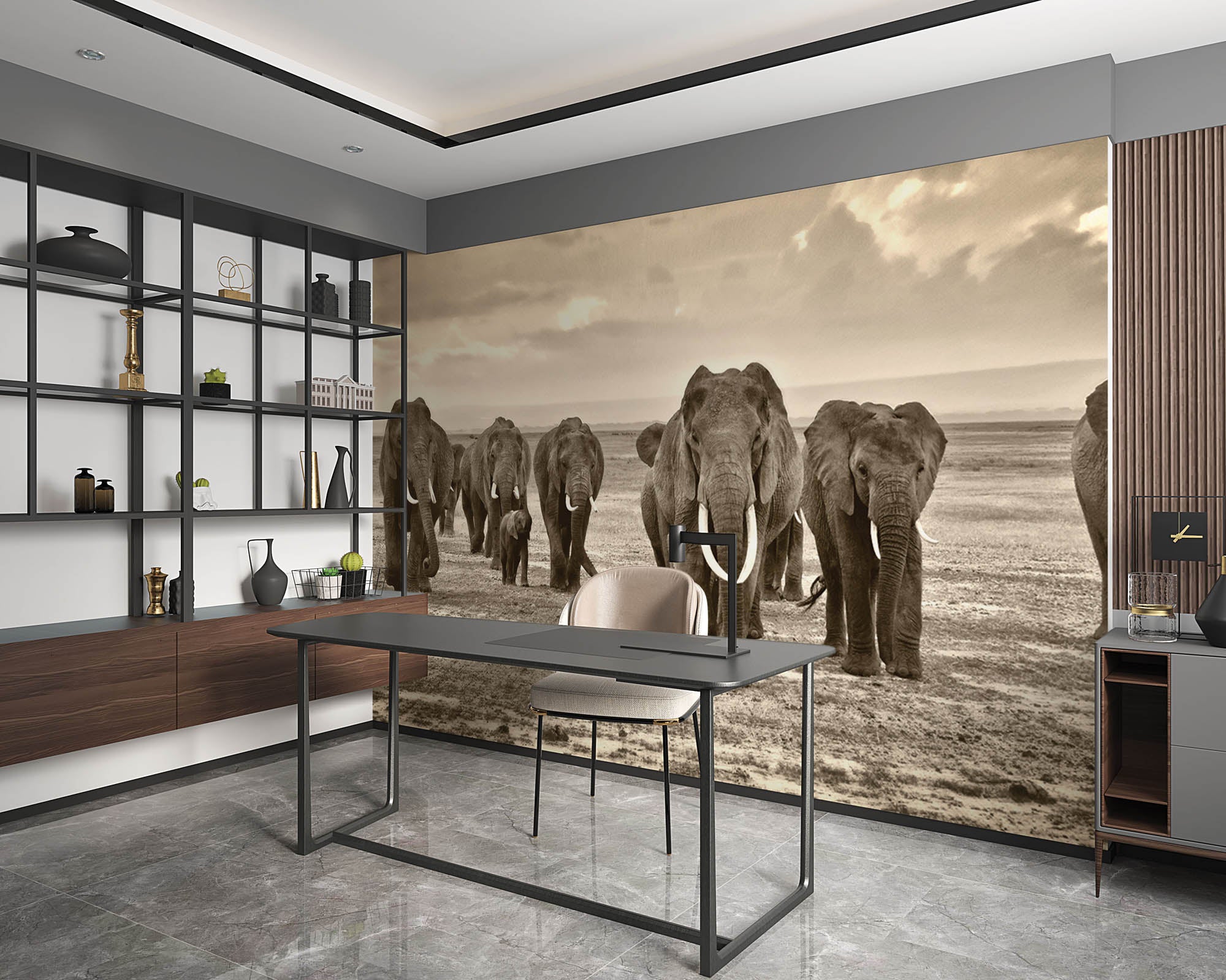 Groep lopende olifanten - LW00170 Fotobehang