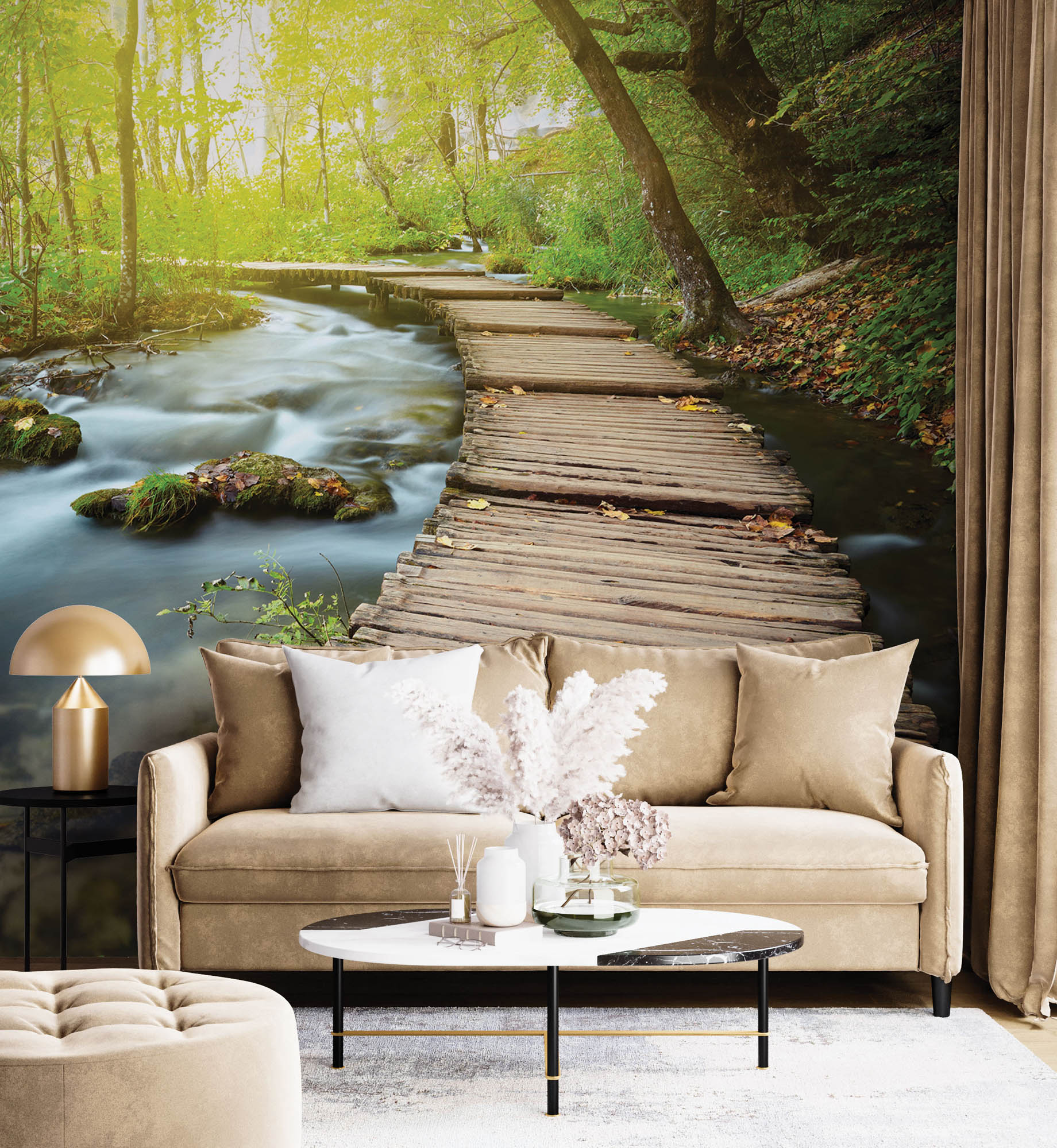 Houten weg door bos - LW00251 Fotobehang