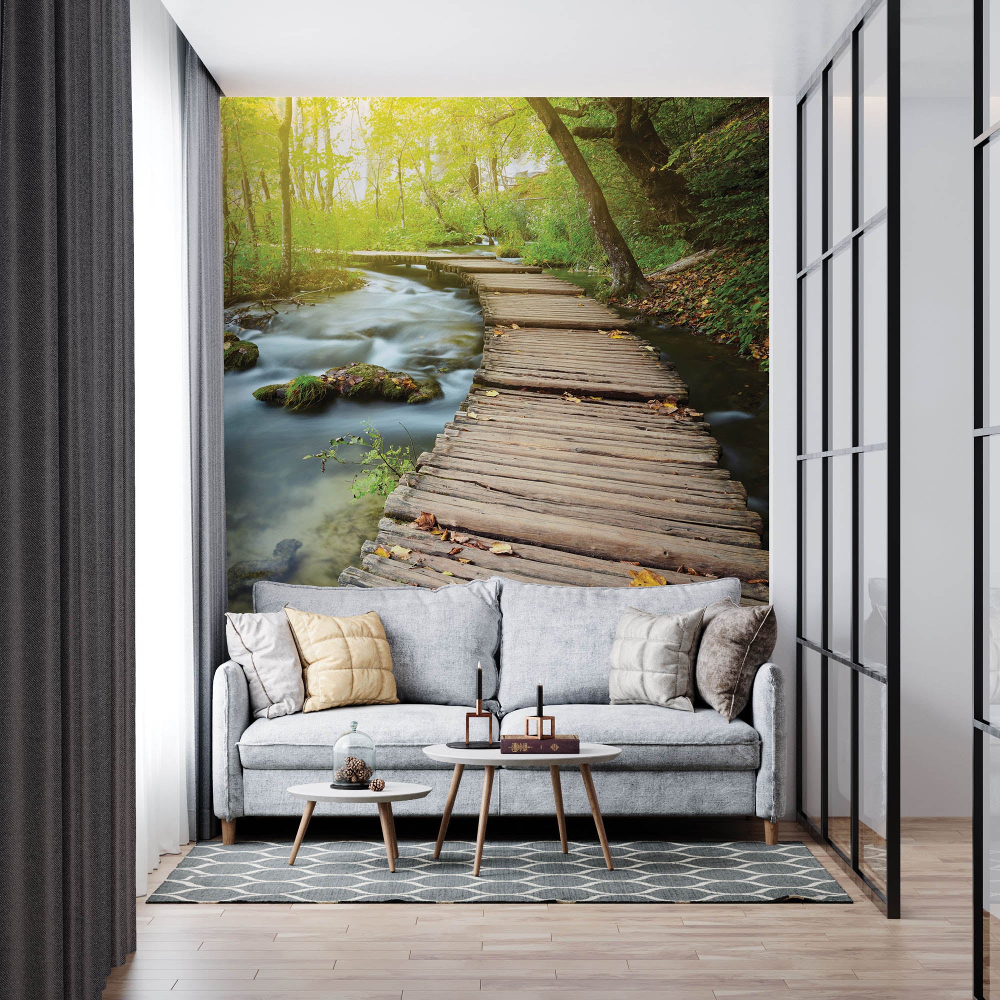 Houten weg door bos - LW00251 Fotobehang