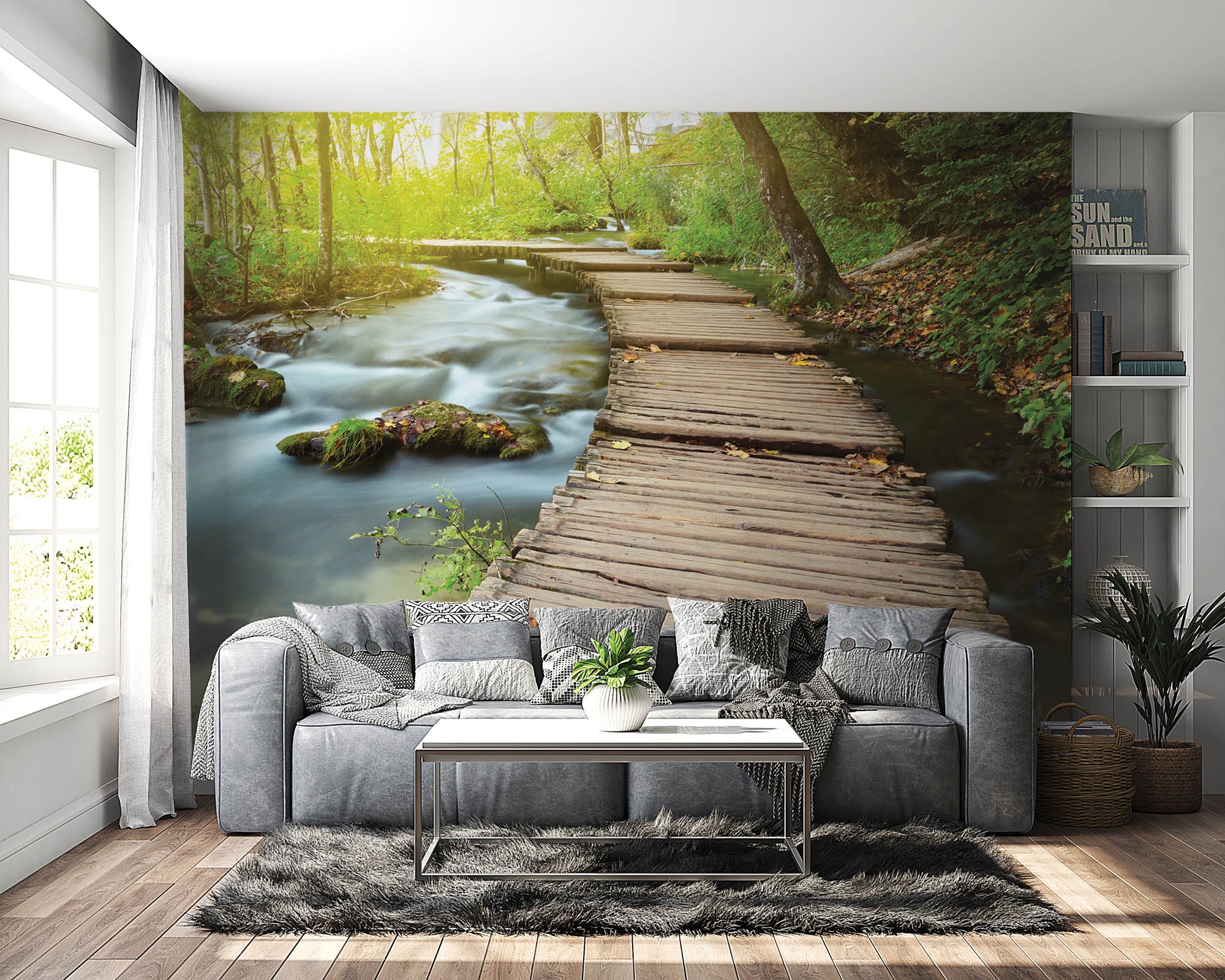 Houten weg door bos - LW00251 Fotobehang