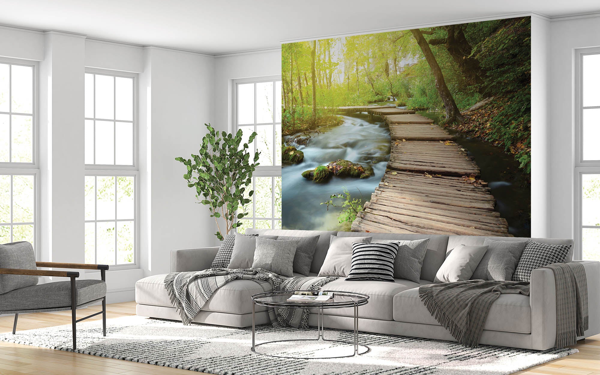 Houten weg door bos - LW00251 Fotobehang