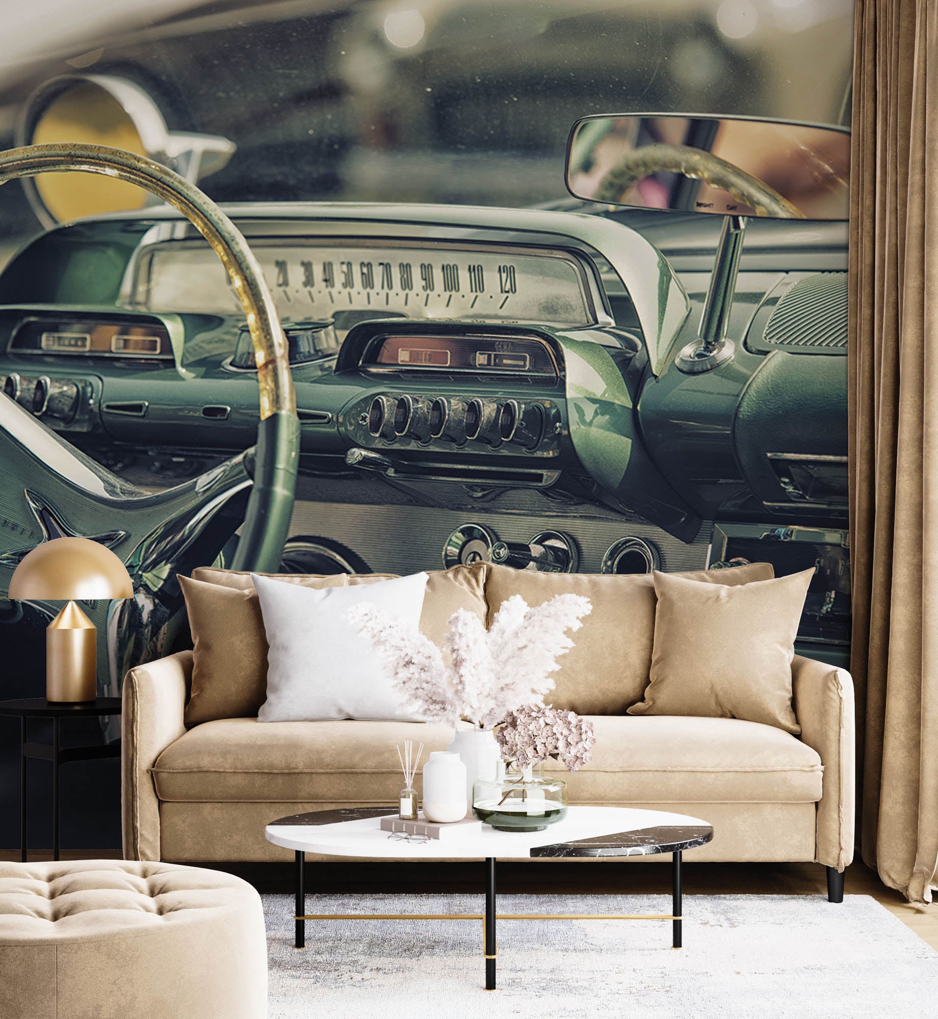 Interieur van vintage auto, dashboard - LW00416 Fotobehang