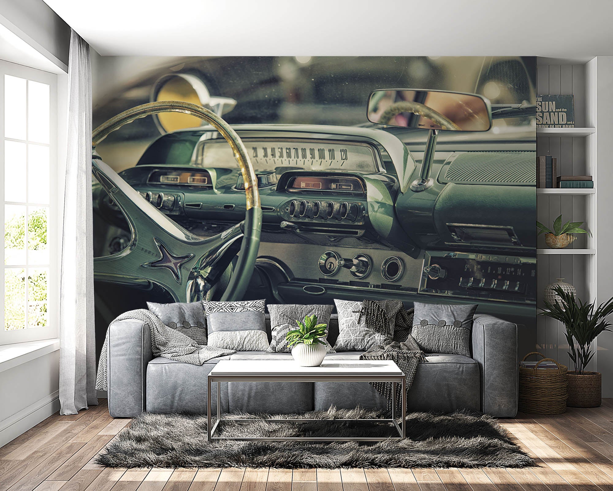 Interieur van vintage auto, dashboard - LW00416 Fotobehang