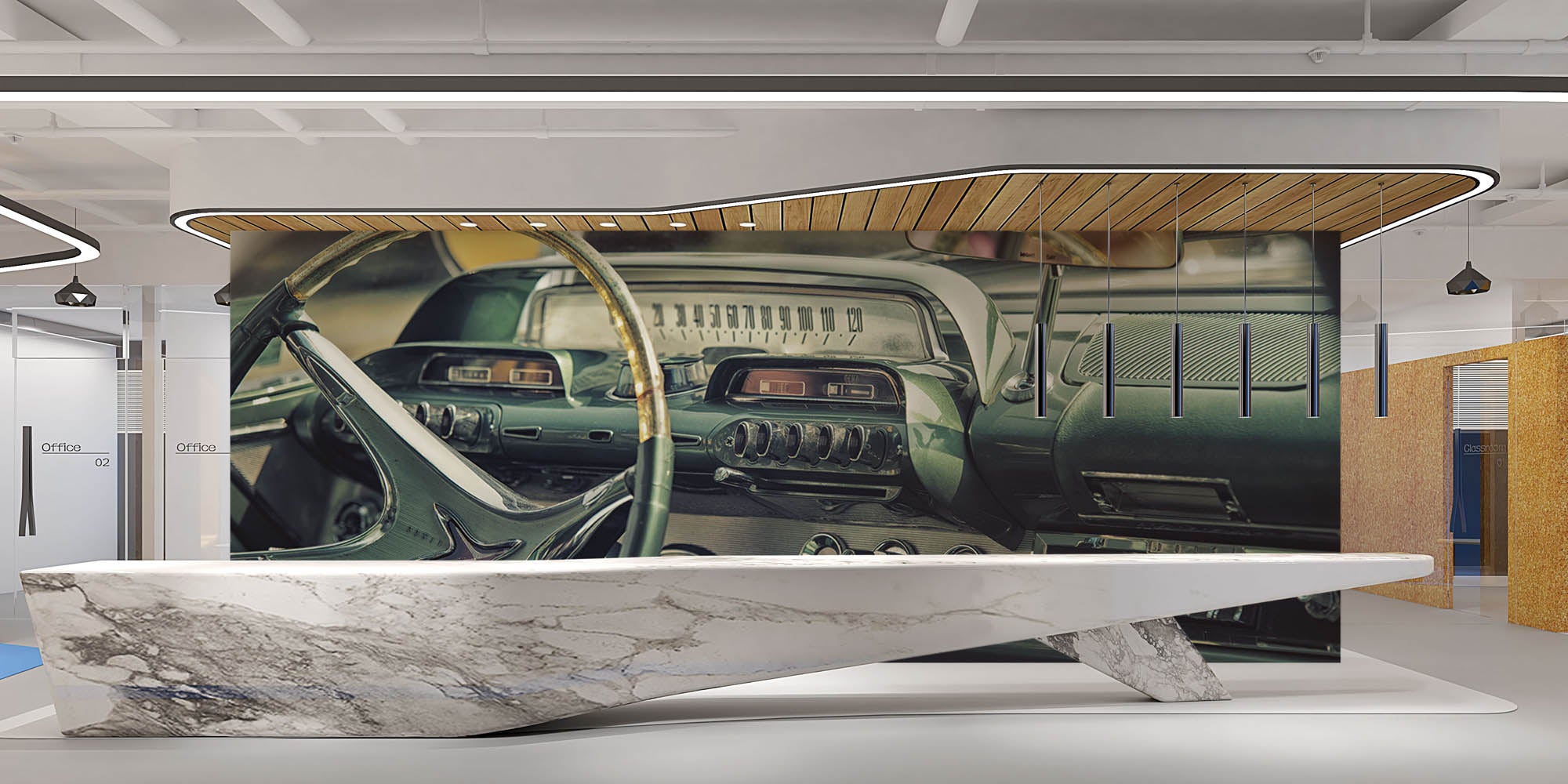 Interieur van vintage auto, dashboard - LW00416 Fotobehang