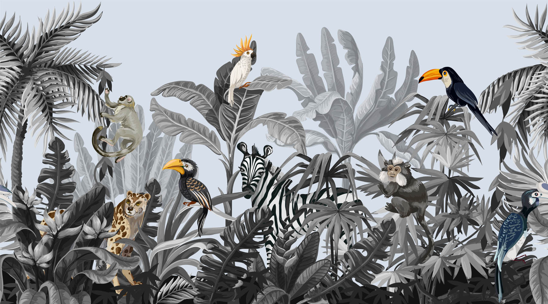 Jungledieren in Monochroom - LW00551 Fotobehang
