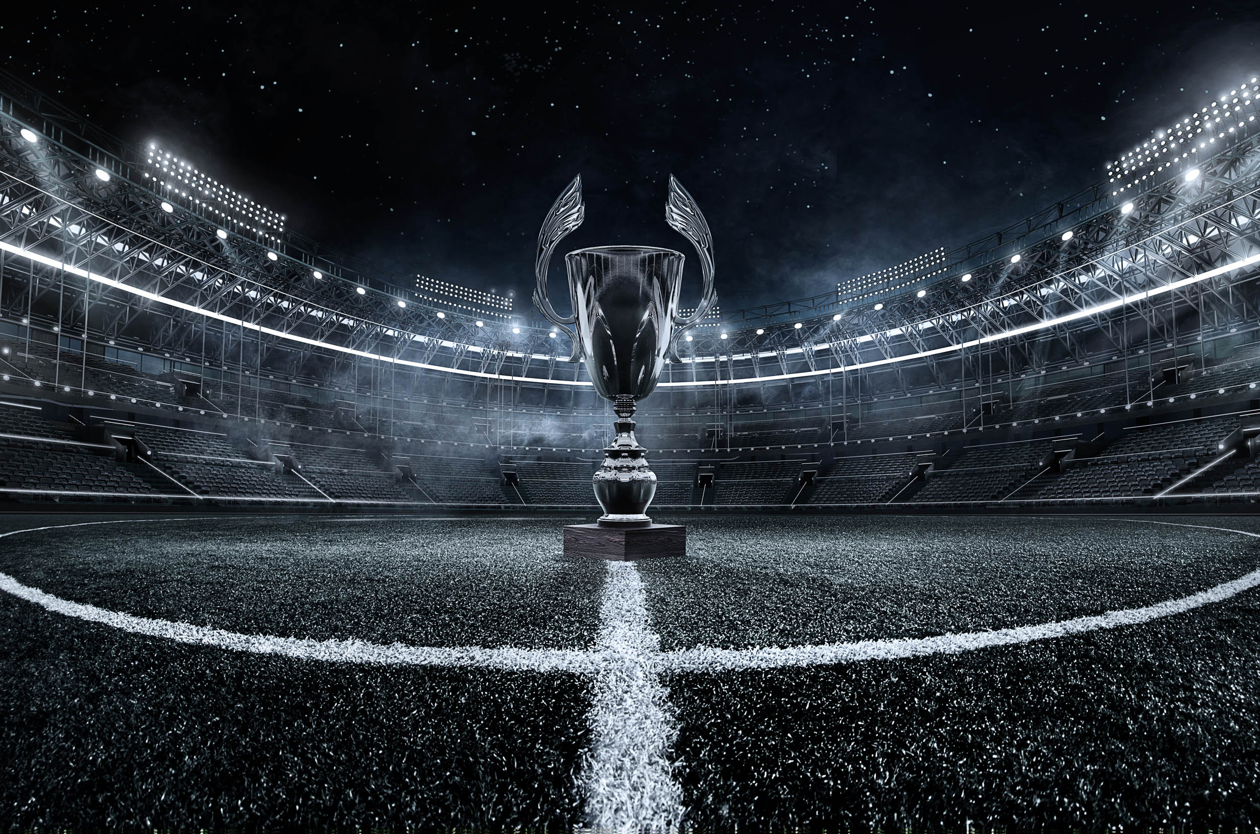 Kampioenstrofee onder Stadionverlichting - LW00957 Fotobehang