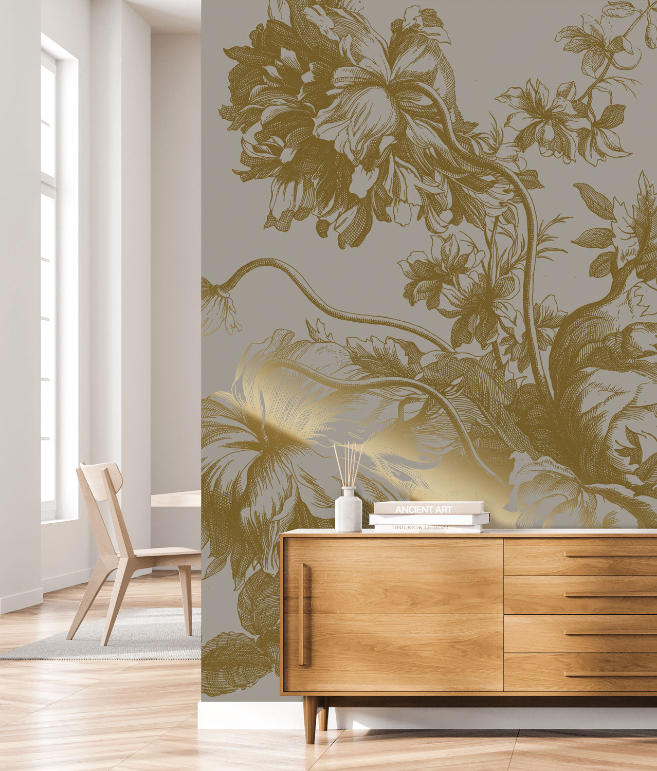 KEK Amsterdam Gold Metallic Engraved Flowers MW-016 - 4 Sheets Behang