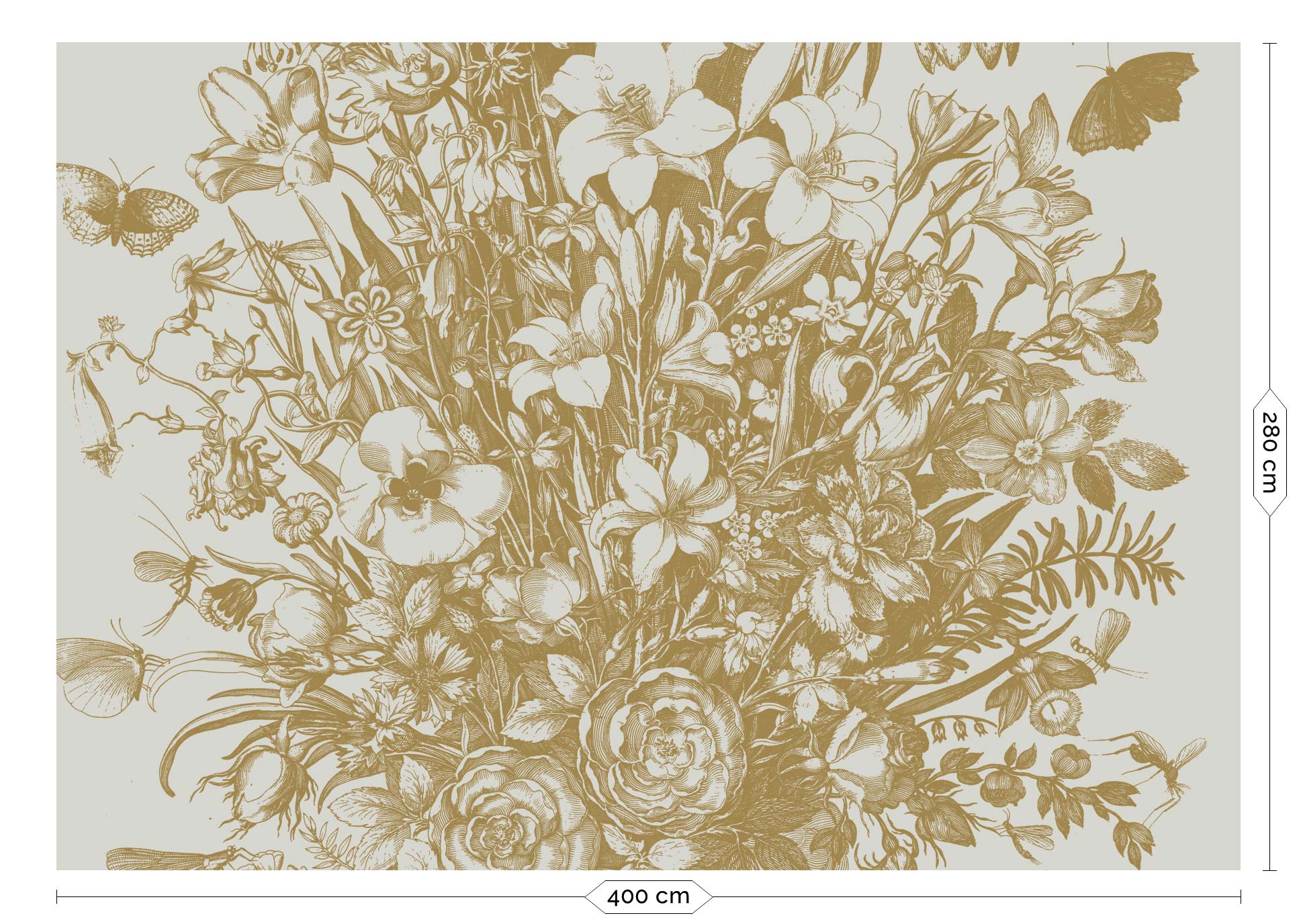 KEK Amsterdam Gold Metallic Engraved Flowers MW-136 - 8 Sheets Behang