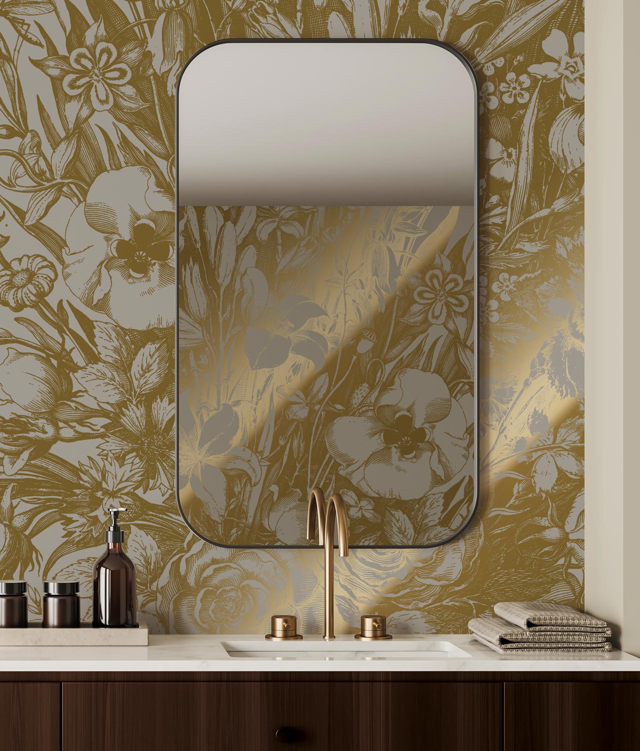 KEK Amsterdam Gold Metallic Engraved Flowers MW-140 - 4 Sheets Behang