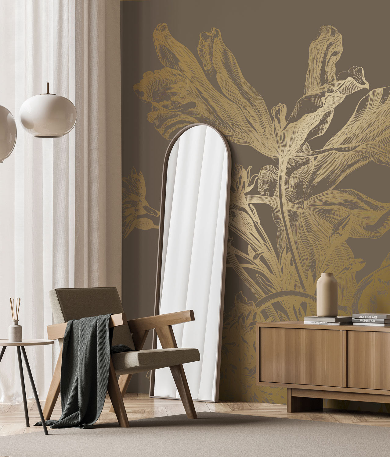 KEK Amsterdam Gold Metallic Engraved Flowers MW-200 - 4 Sheets Behang
